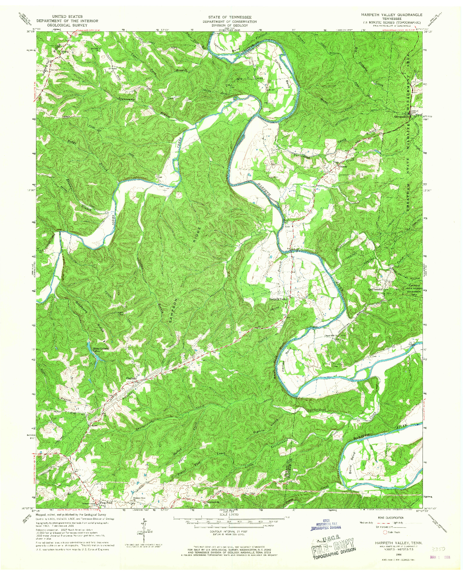USGS 1:24000-SCALE QUADRANGLE FOR HARPETH VALLEY, TN 1966