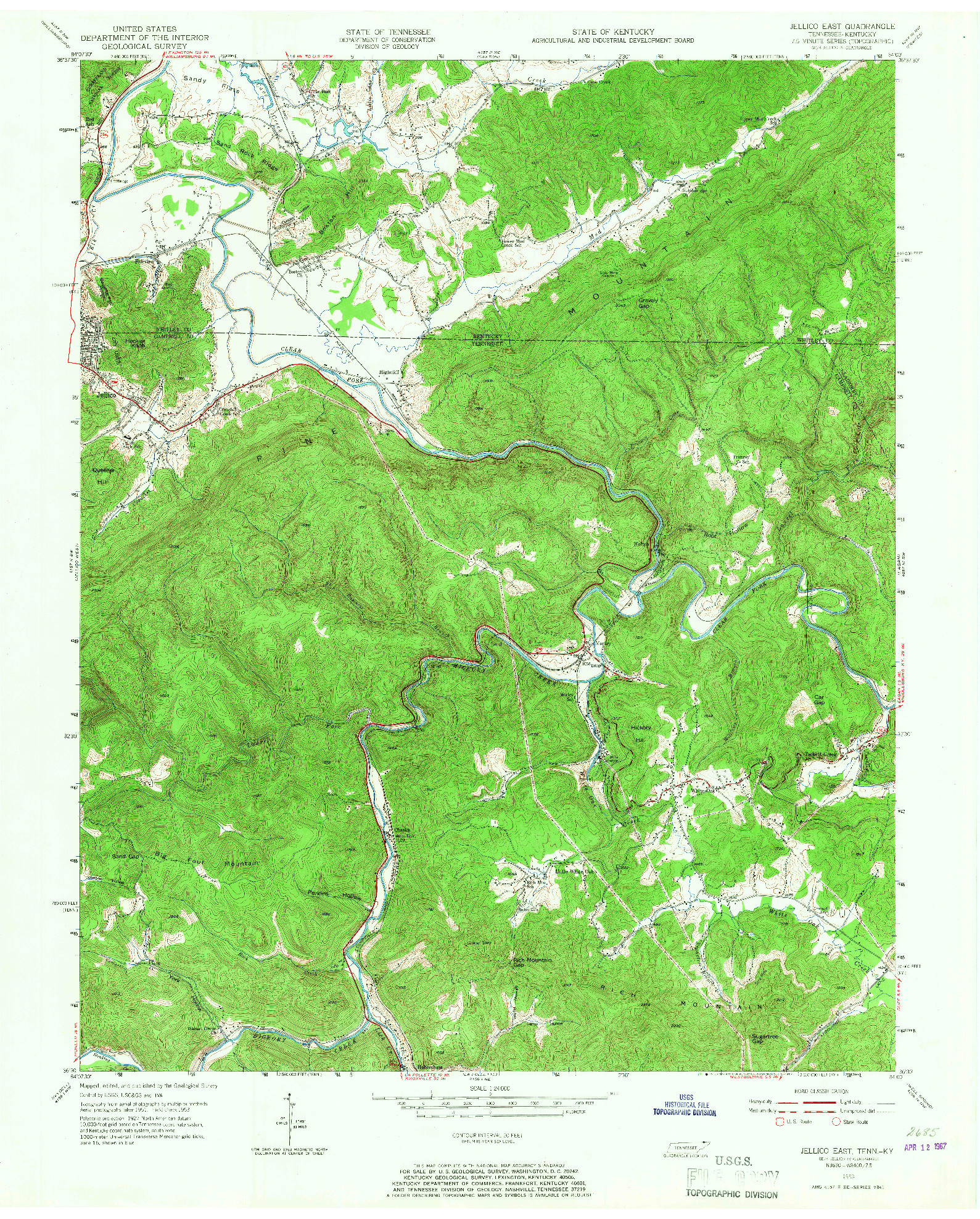 USGS 1:24000-SCALE QUADRANGLE FOR JELLICO EAST, TN 1953