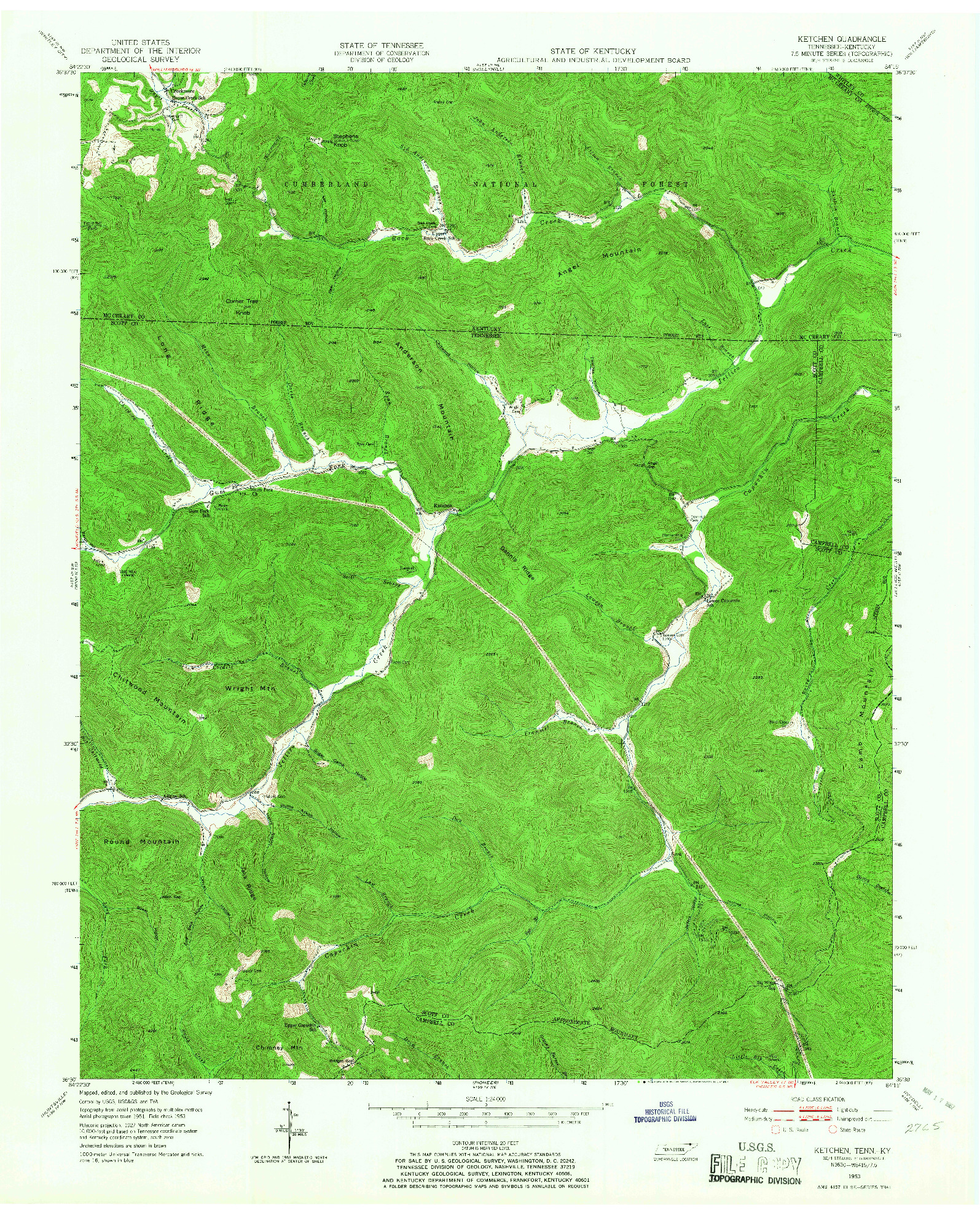 USGS 1:24000-SCALE QUADRANGLE FOR KETCHEN, TN 1953