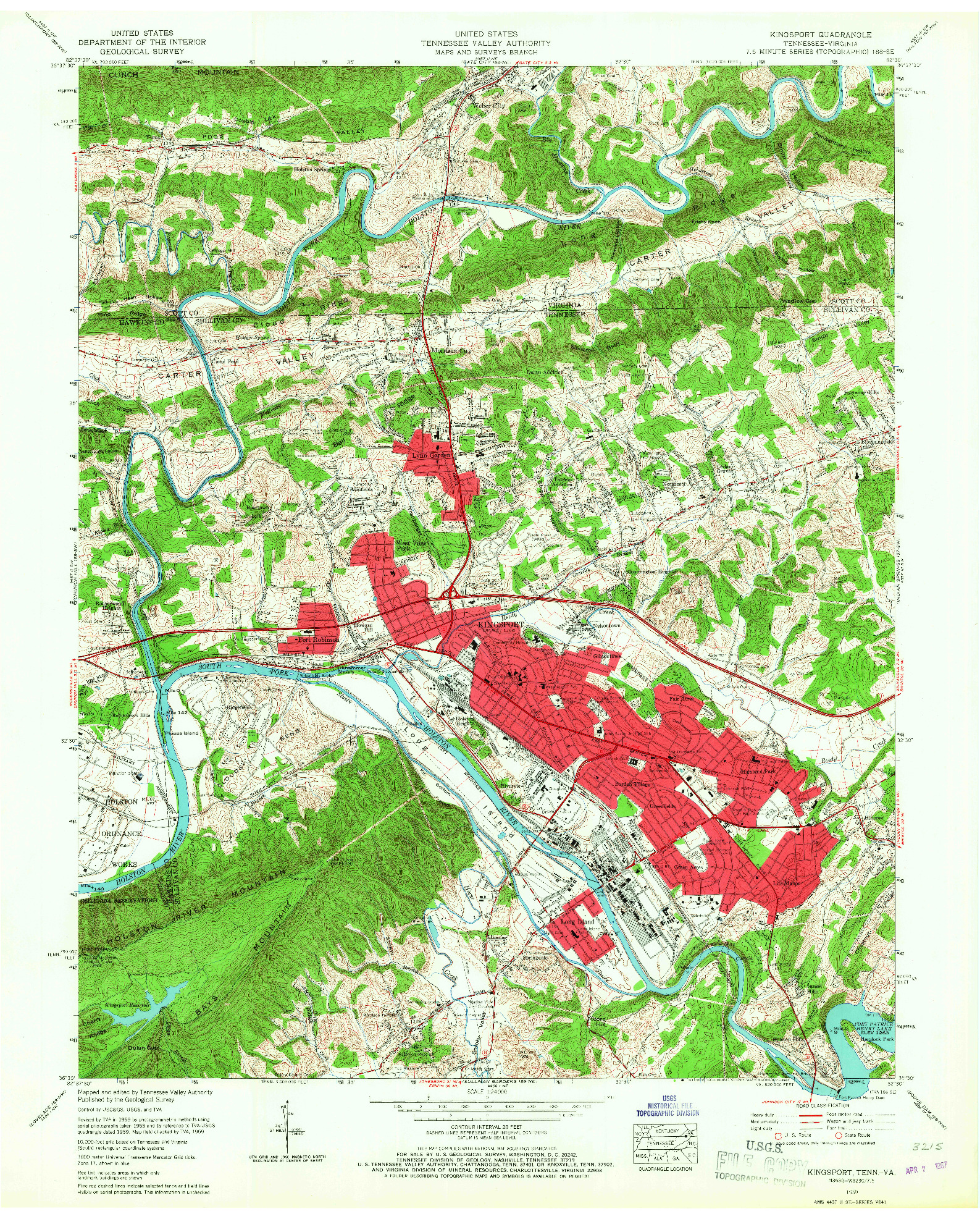 USGS 1:24000-SCALE QUADRANGLE FOR KINGSPORT, TN 1959