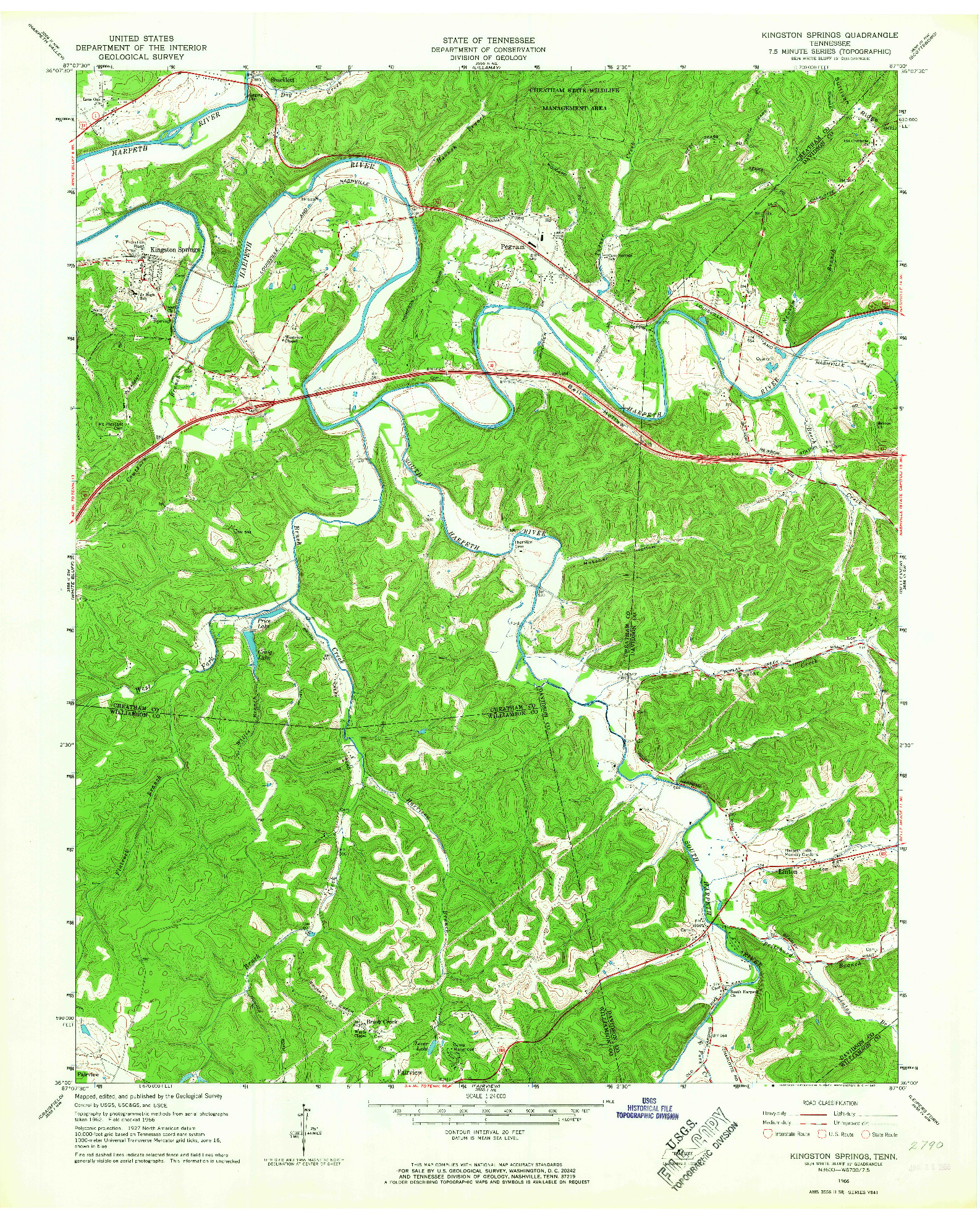 USGS 1:24000-SCALE QUADRANGLE FOR KINGSTON SPRINGS, TN 1966