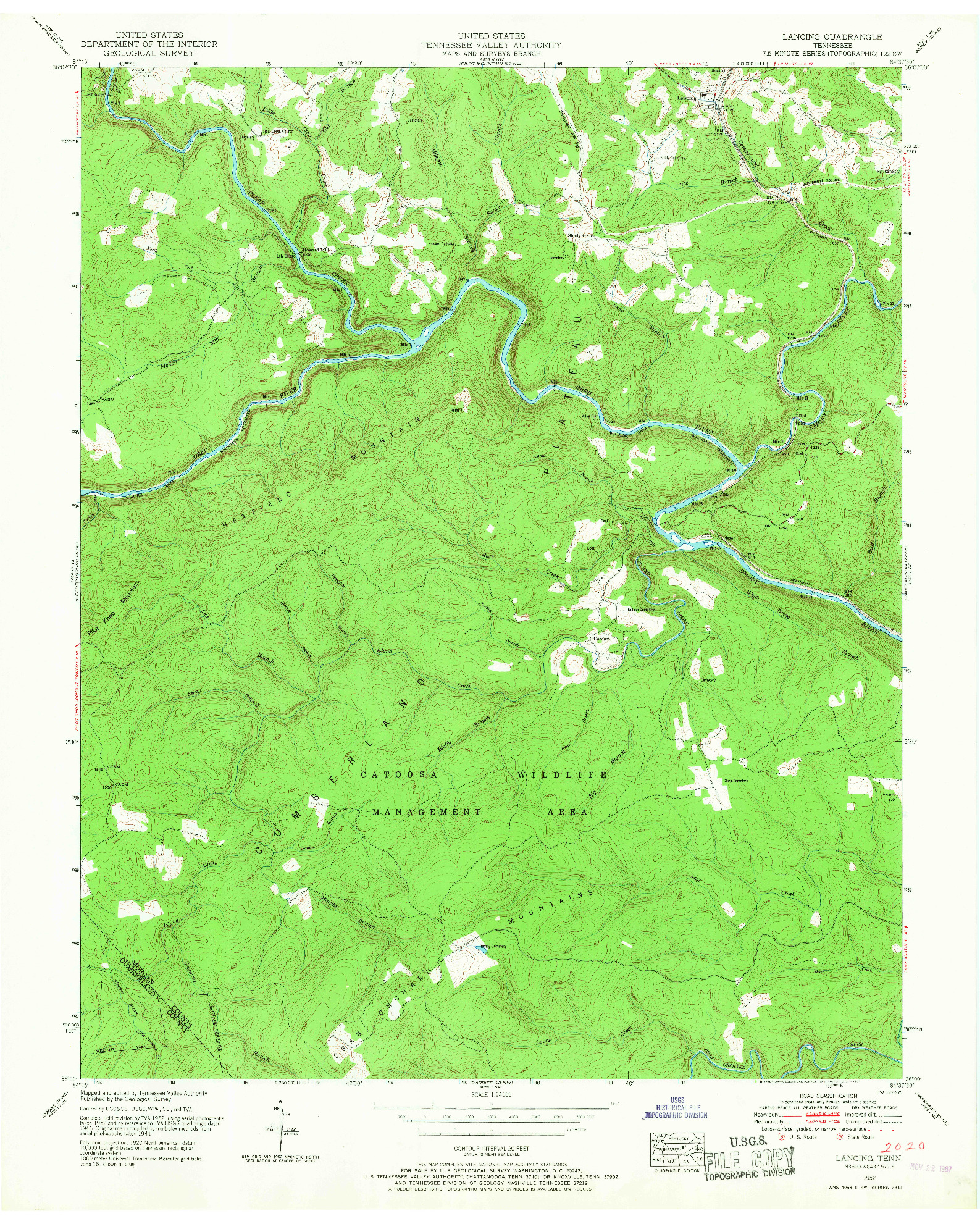 USGS 1:24000-SCALE QUADRANGLE FOR LANCING, TN 1952