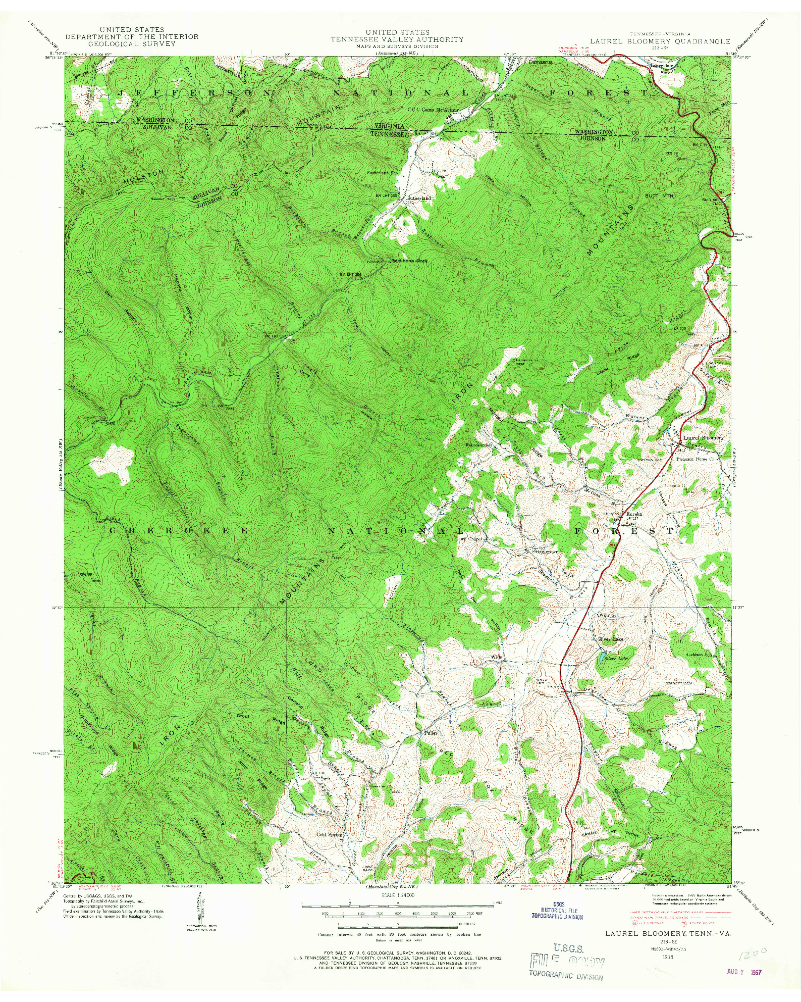 USGS 1:24000-SCALE QUADRANGLE FOR LAUREL BLOOMERY, TN 1938