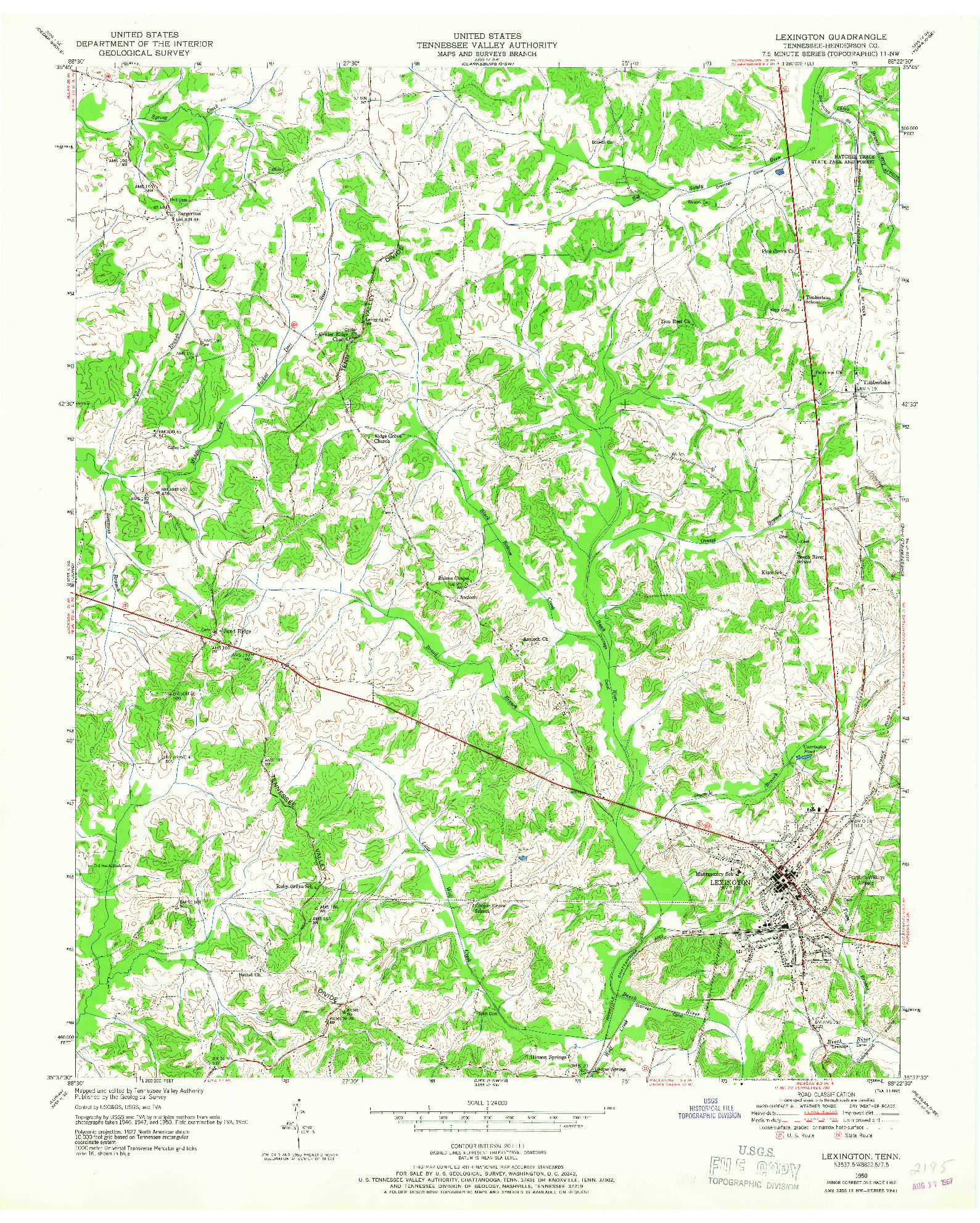 USGS 1:24000-SCALE QUADRANGLE FOR LEXINGTON, TN 1950