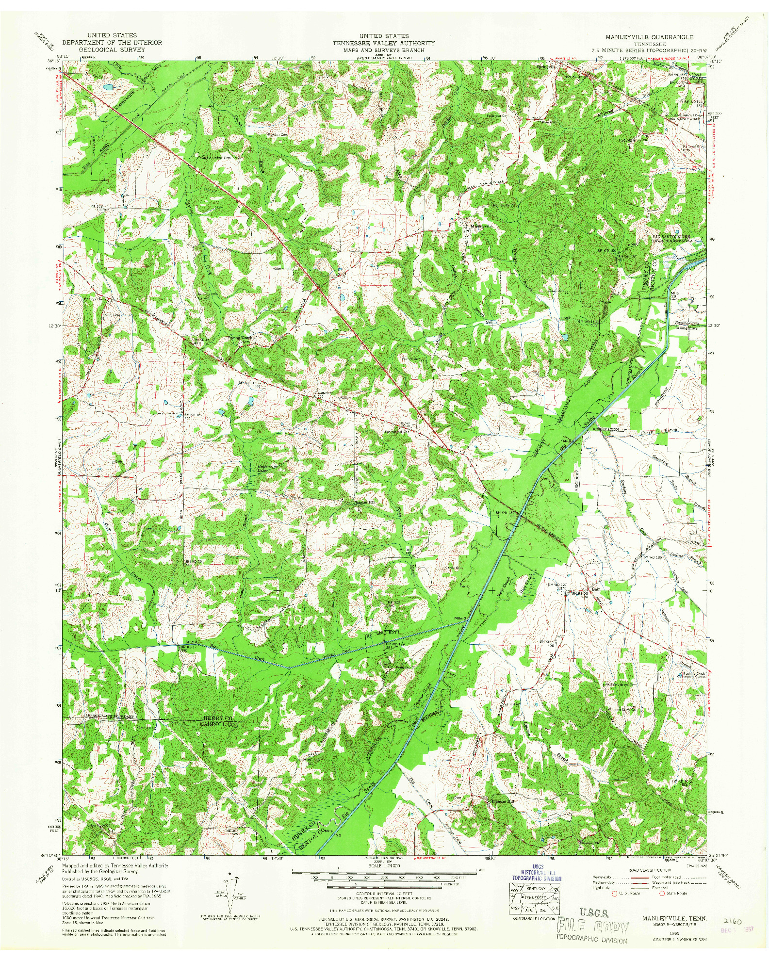 USGS 1:24000-SCALE QUADRANGLE FOR MANLEYVILLE, TN 1965