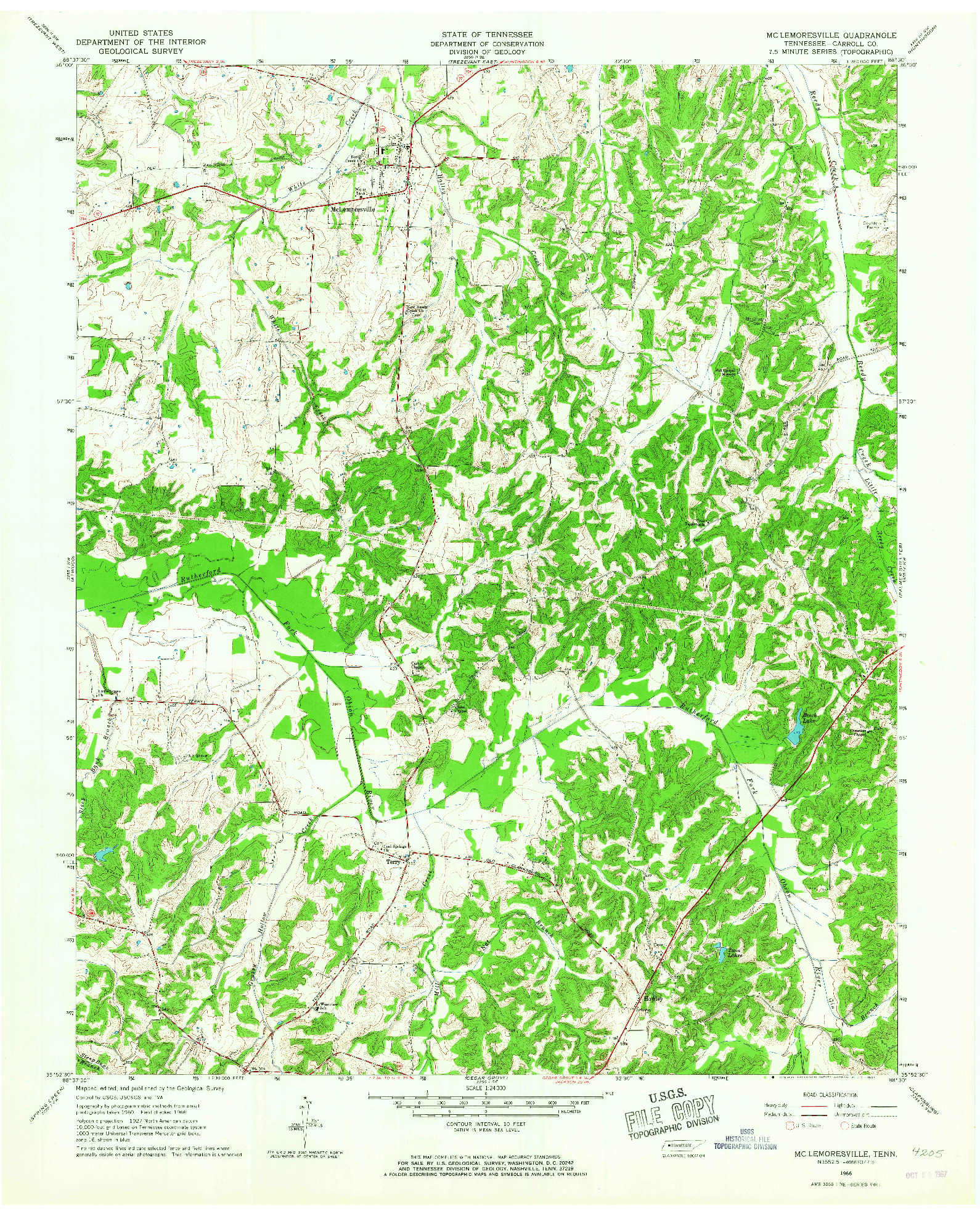 USGS 1:24000-SCALE QUADRANGLE FOR MC LEMORESVILLE, TN 1966