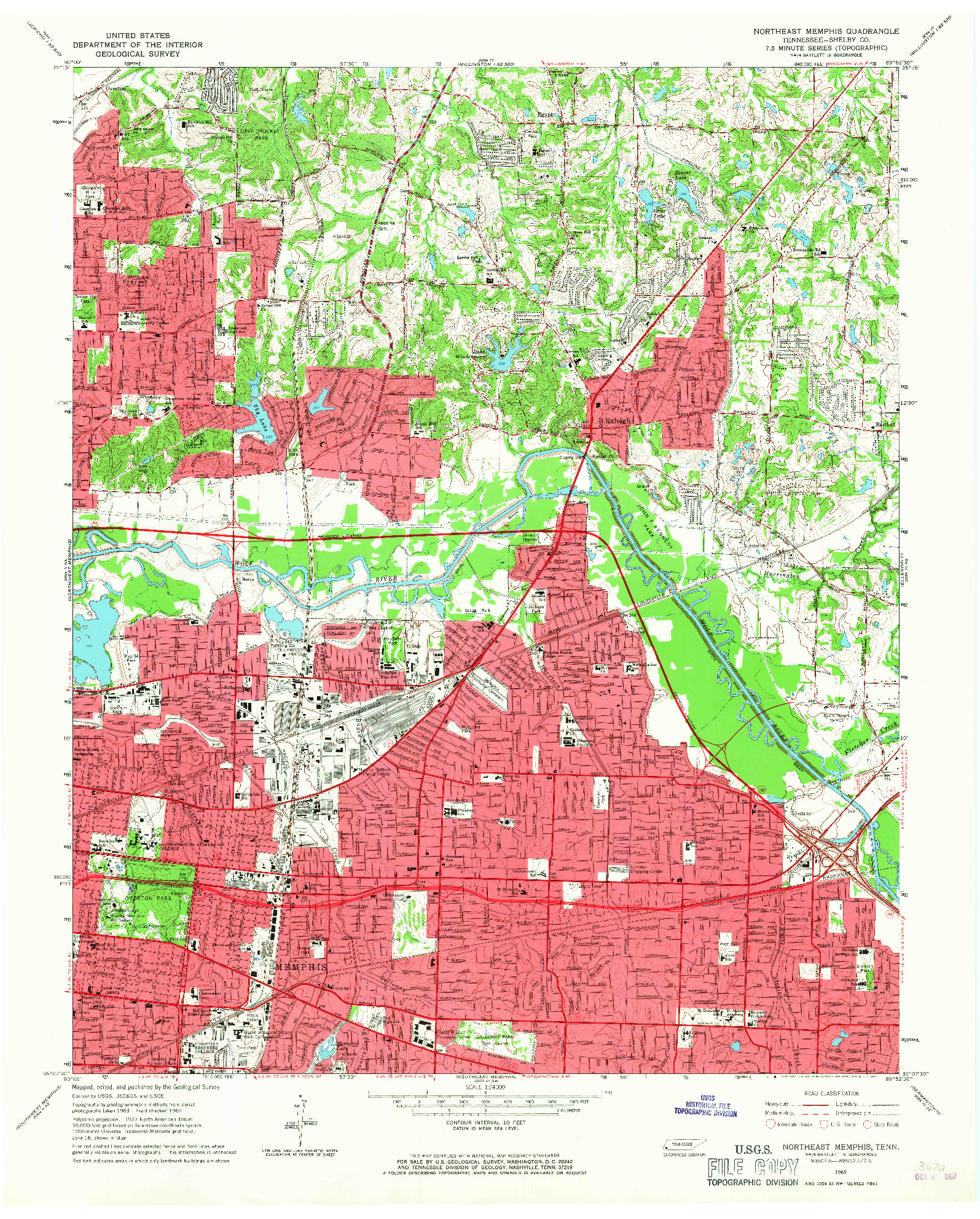 USGS 1:24000-SCALE QUADRANGLE FOR NORTHEAST MEMPHIS, TN 1965