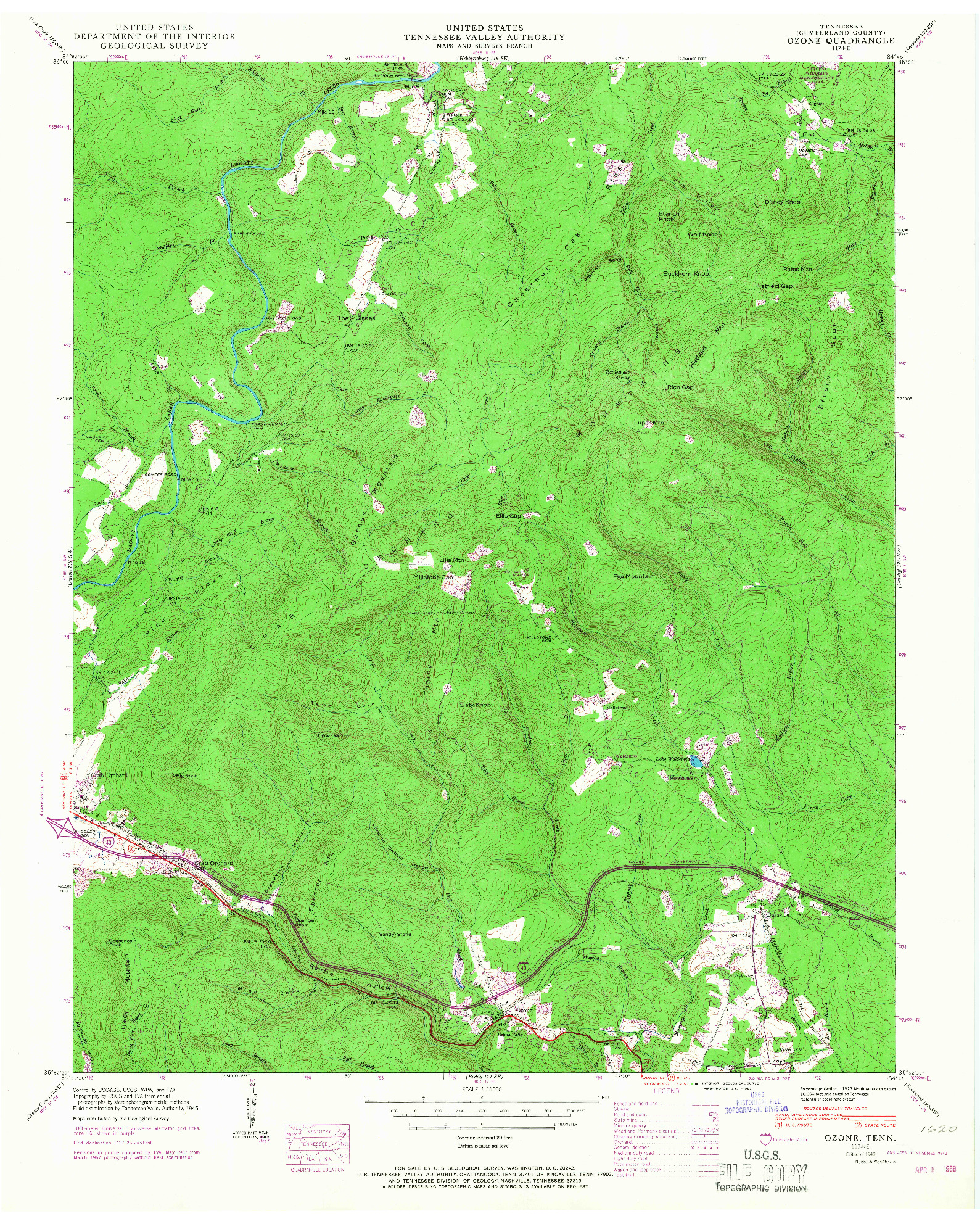 USGS 1:24000-SCALE QUADRANGLE FOR OZONE, TN 1949