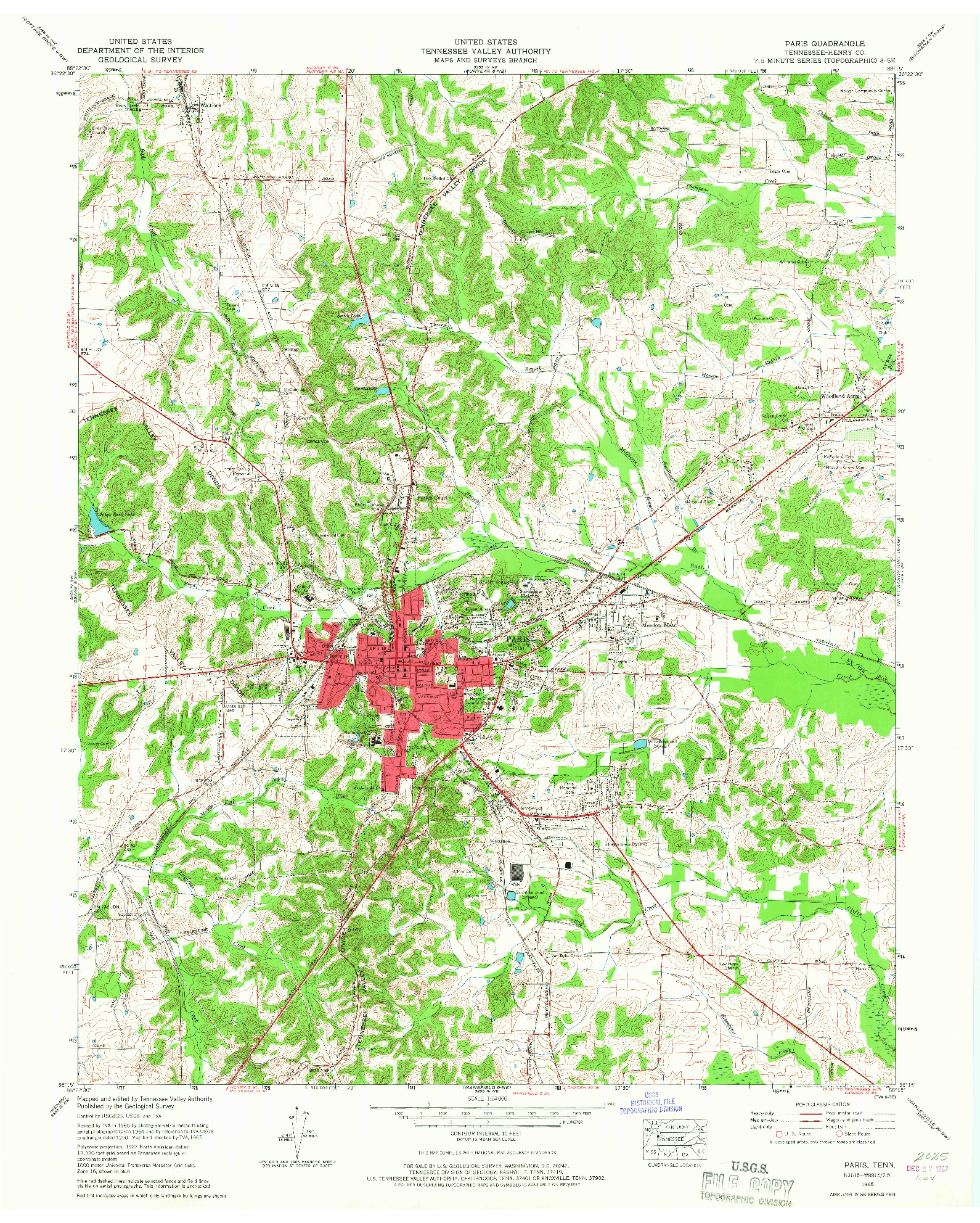 USGS 1:24000-SCALE QUADRANGLE FOR PARIS, TN 1965