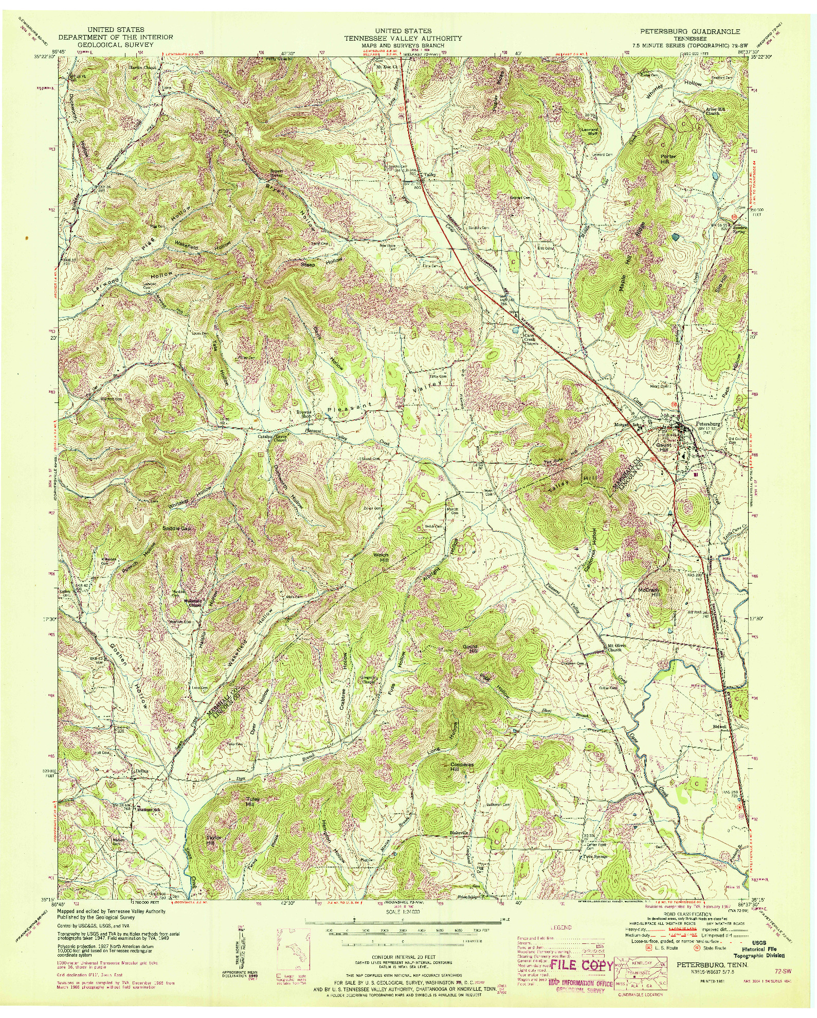 USGS 1:24000-SCALE QUADRANGLE FOR PETERSBURG, TN 1951