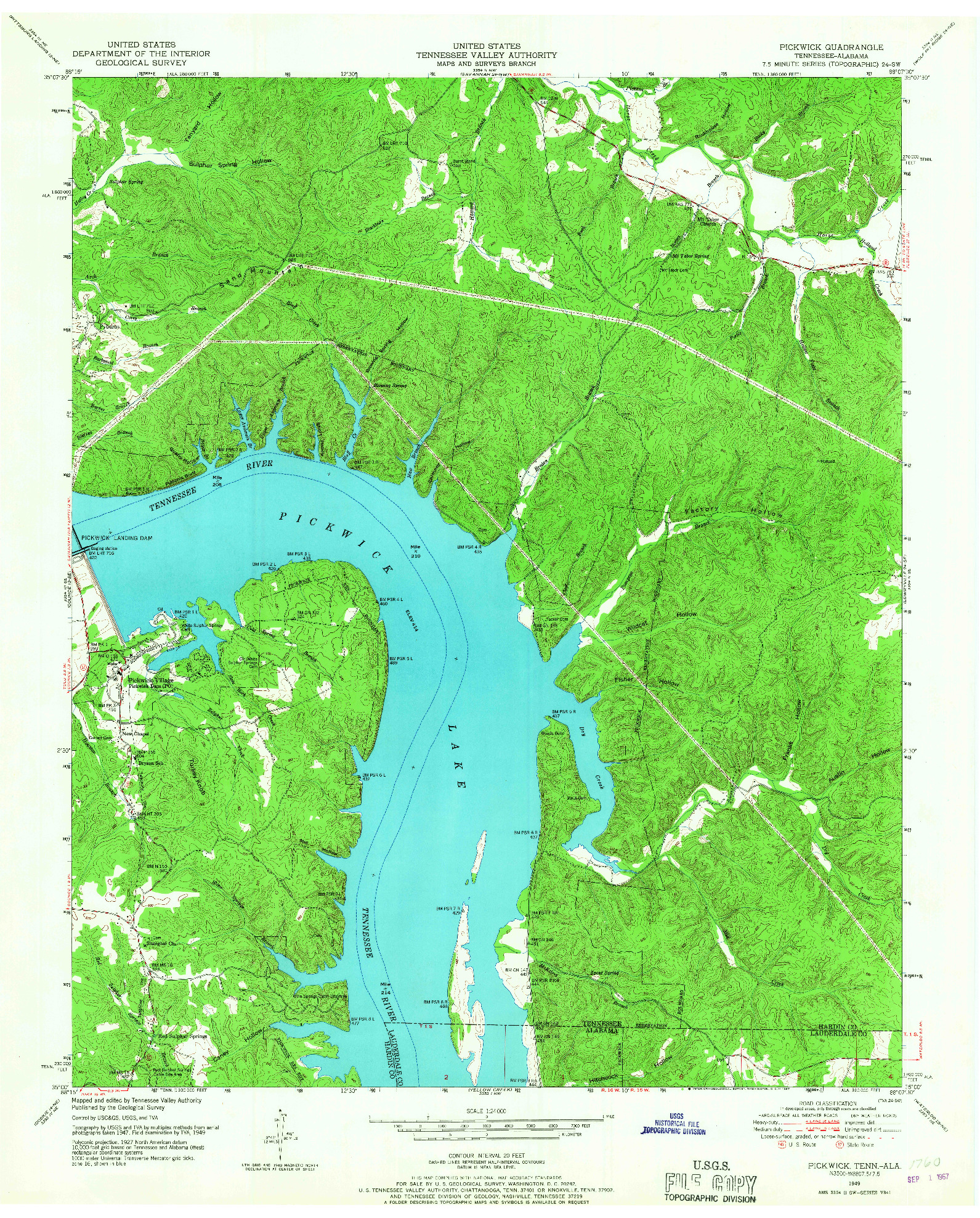 USGS 1:24000-SCALE QUADRANGLE FOR PICKWICK, TN 1949