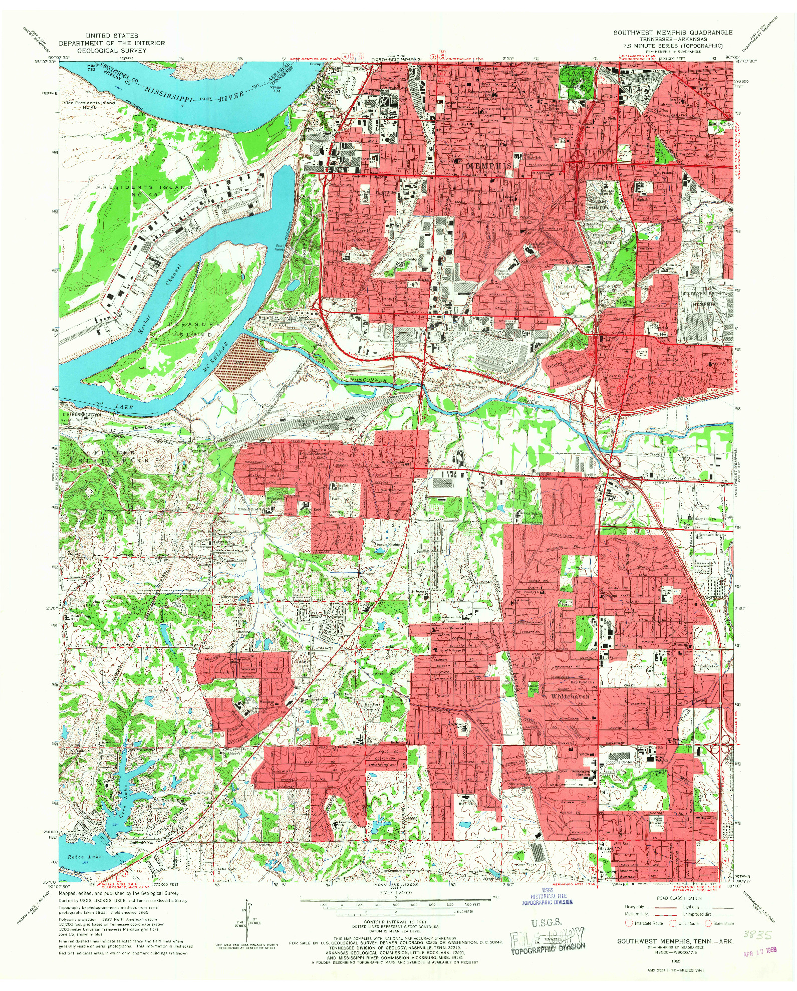 USGS 1:24000-SCALE QUADRANGLE FOR SOUTHWEST MEMPHIS, TN 1965