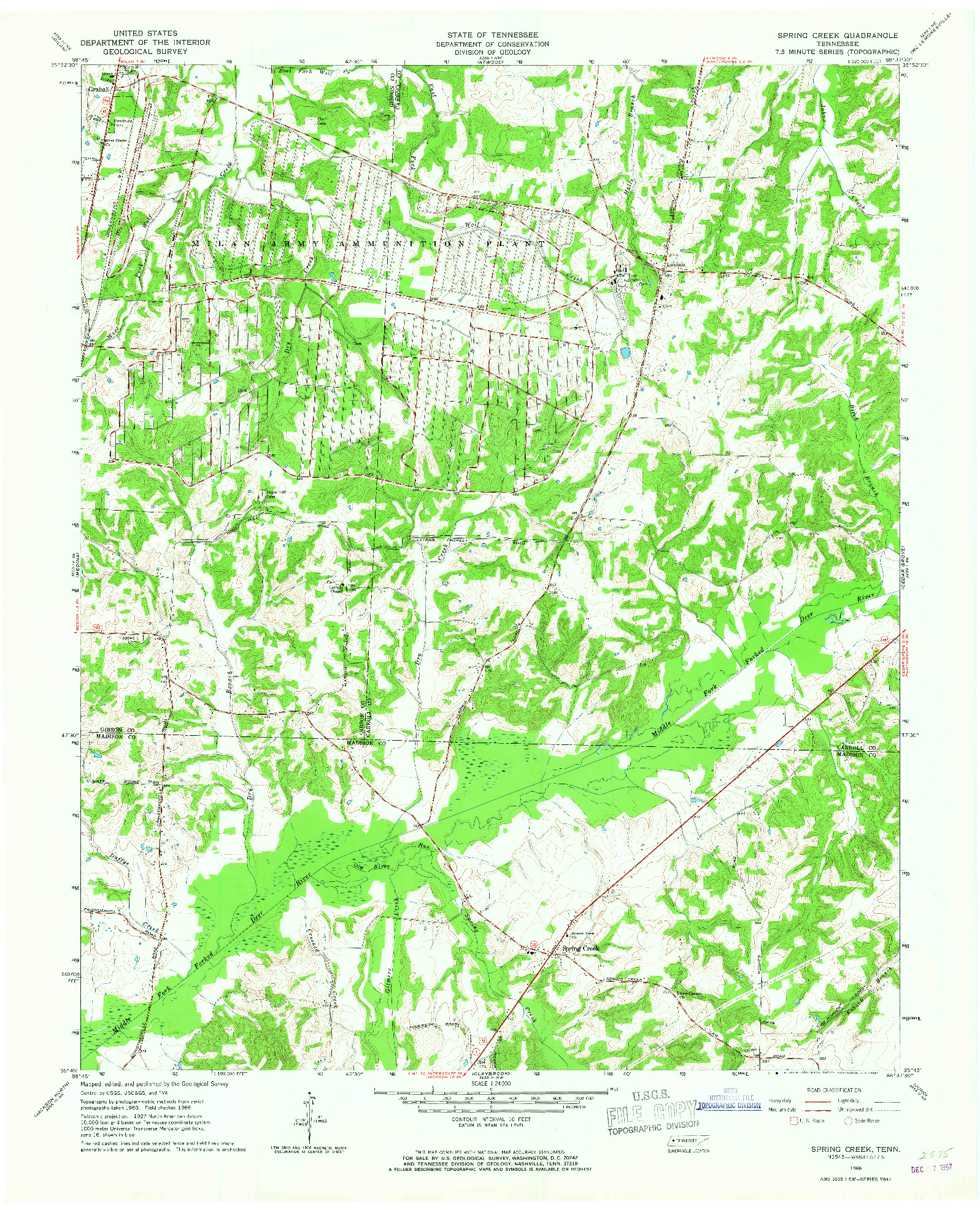 USGS 1:24000-SCALE QUADRANGLE FOR SPRING CREEK, TN 1966