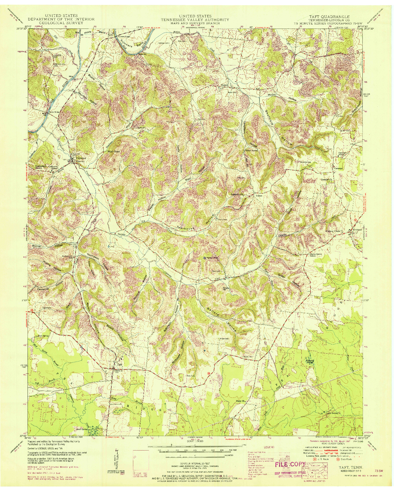 USGS 1:24000-SCALE QUADRANGLE FOR TAFT, TN 1951