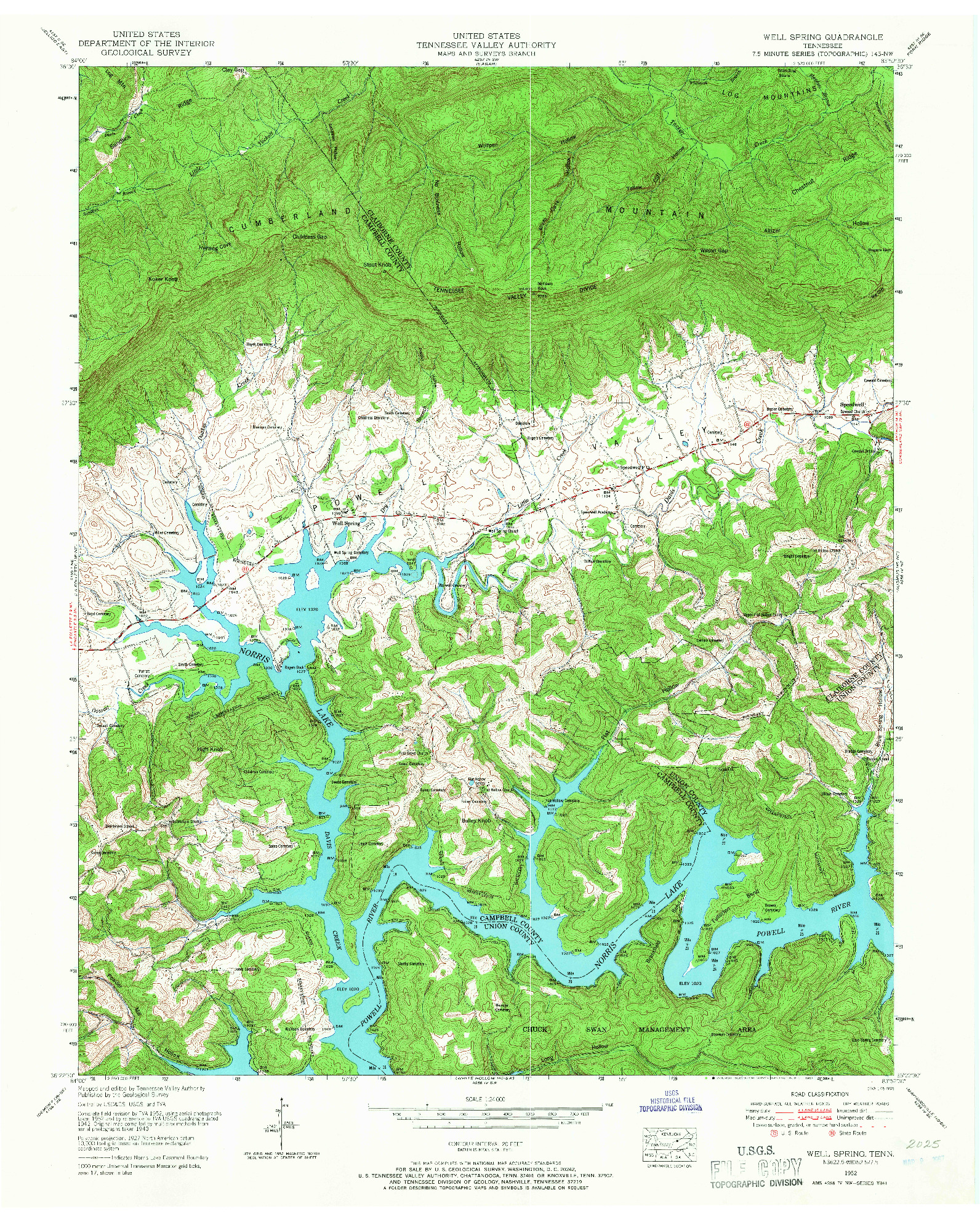 USGS 1:24000-SCALE QUADRANGLE FOR WELL SPRING, TN 1952