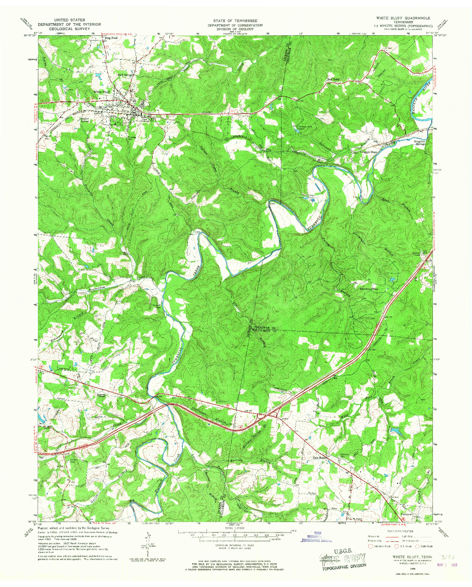 USGS 1:24000-SCALE QUADRANGLE FOR WHITE BLUFF, TN 1966
