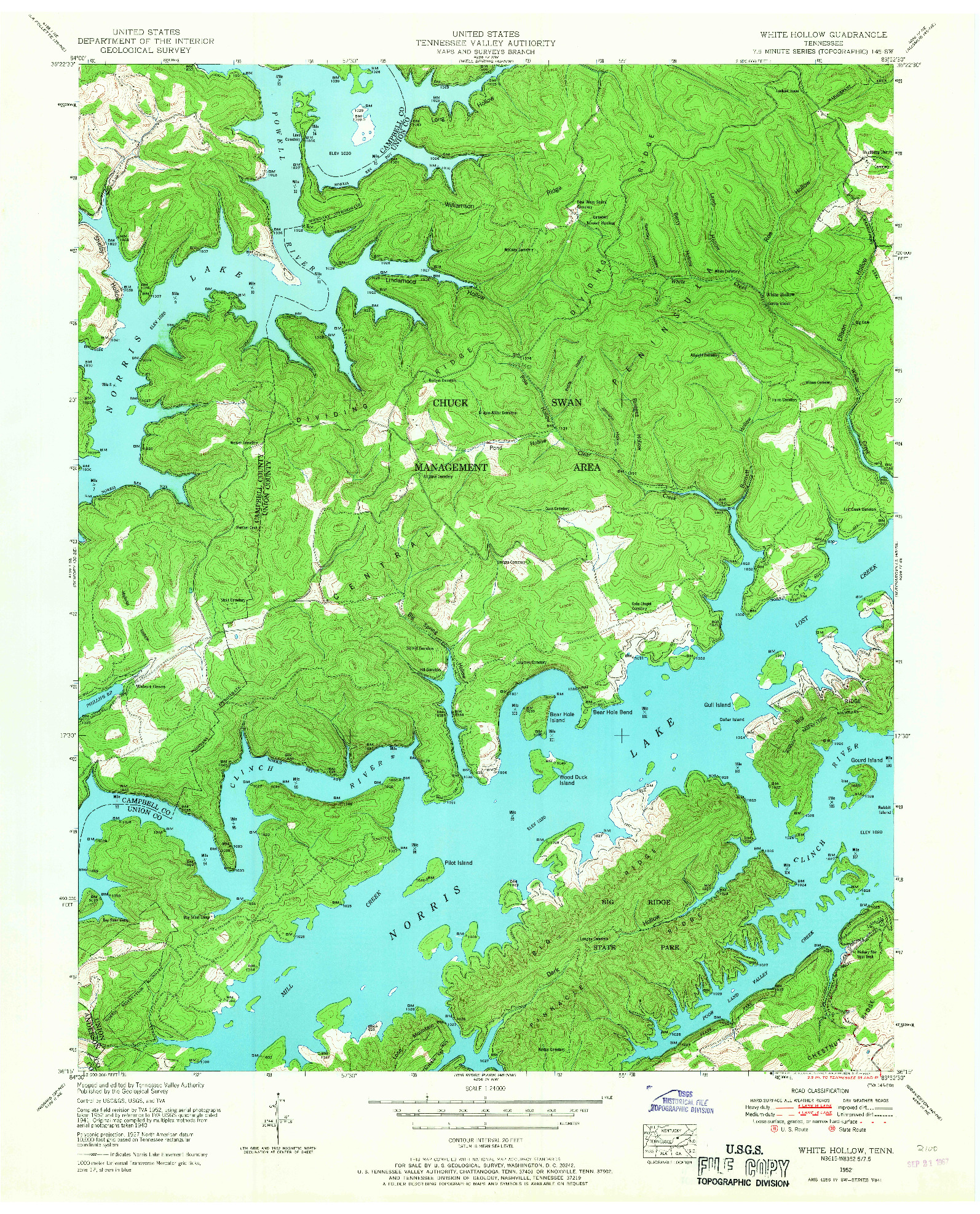 USGS 1:24000-SCALE QUADRANGLE FOR WHITE HOLLOW, TN 1952