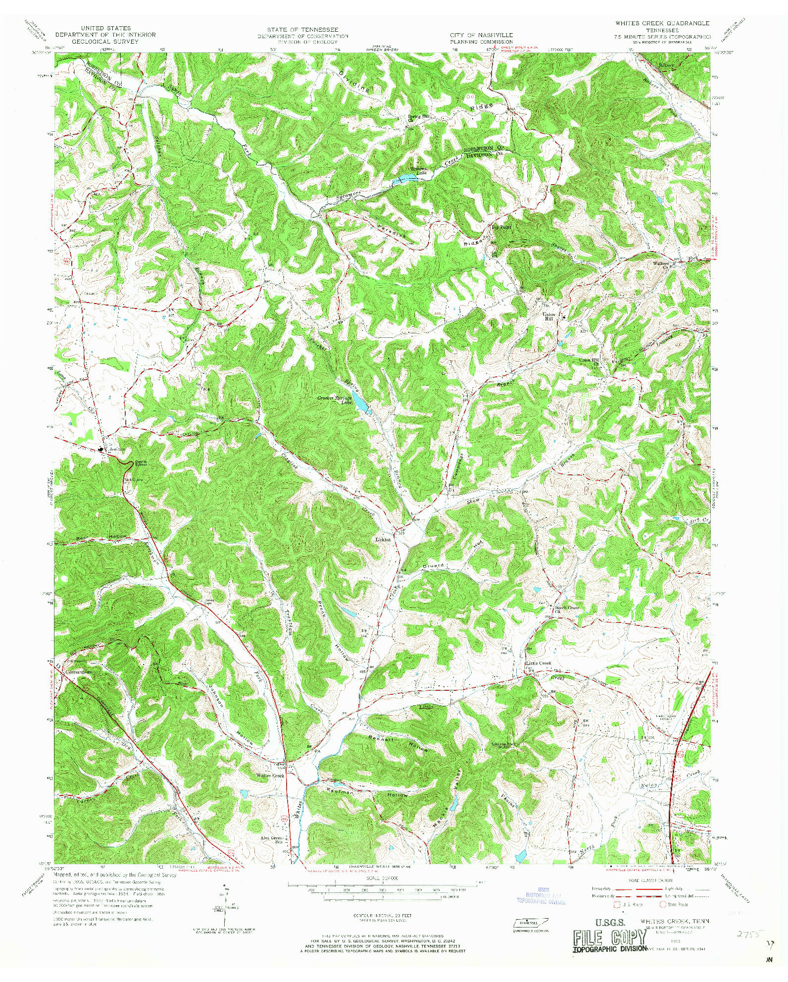 USGS 1:24000-SCALE QUADRANGLE FOR WHITES CREEK, TN 1955