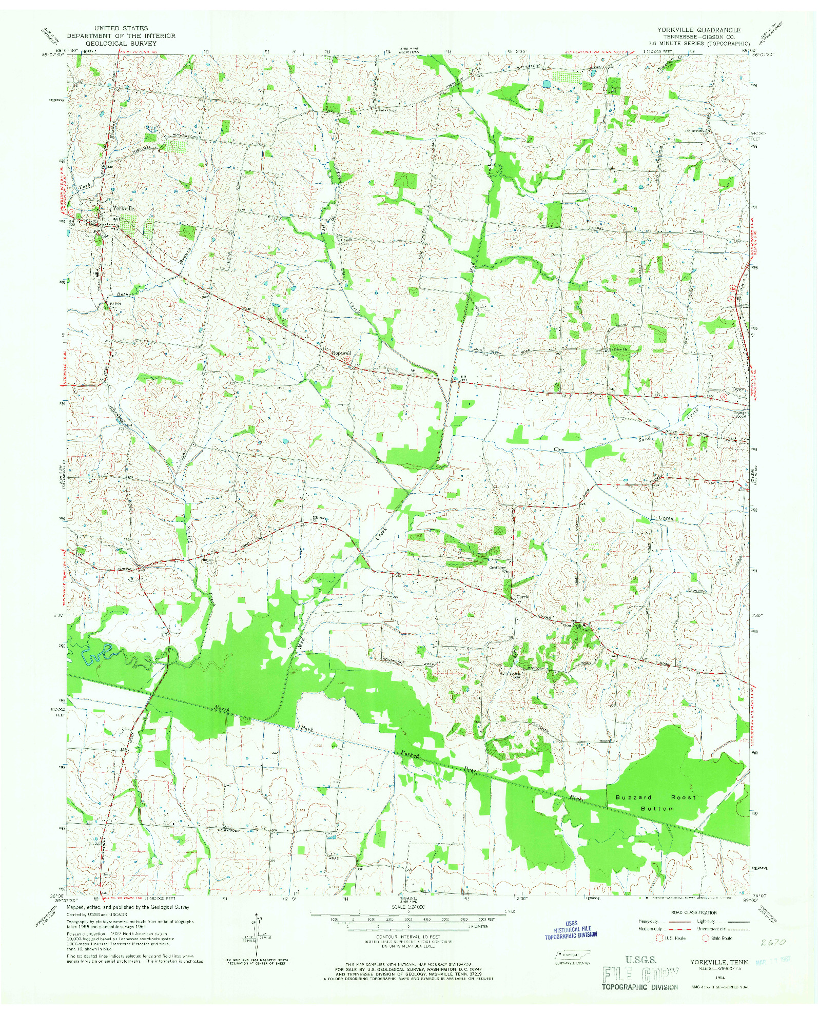 USGS 1:24000-SCALE QUADRANGLE FOR YORKVILLE, TN 1964