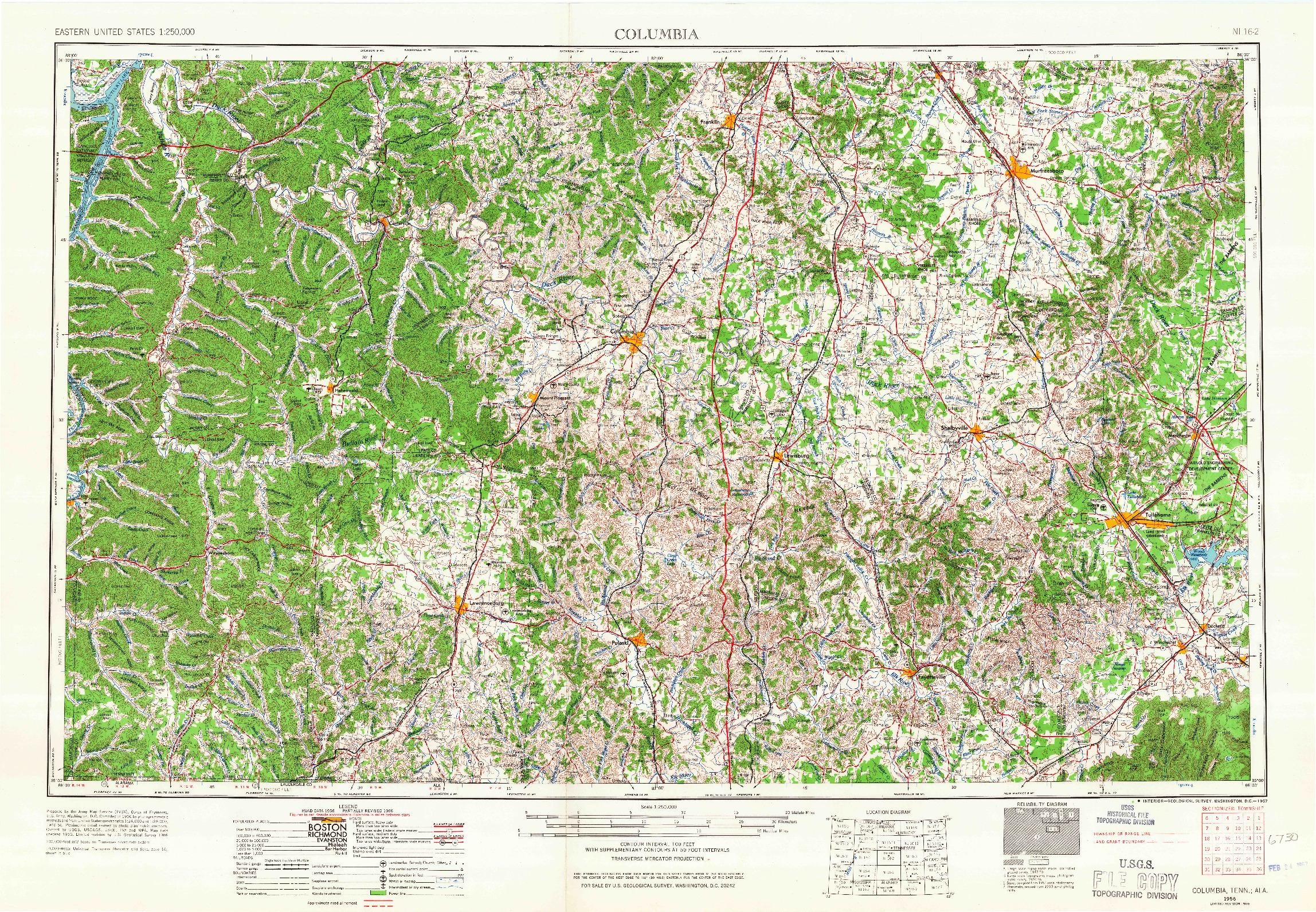 USGS 1:250000-SCALE QUADRANGLE FOR COLUMBIA, TN 1956
