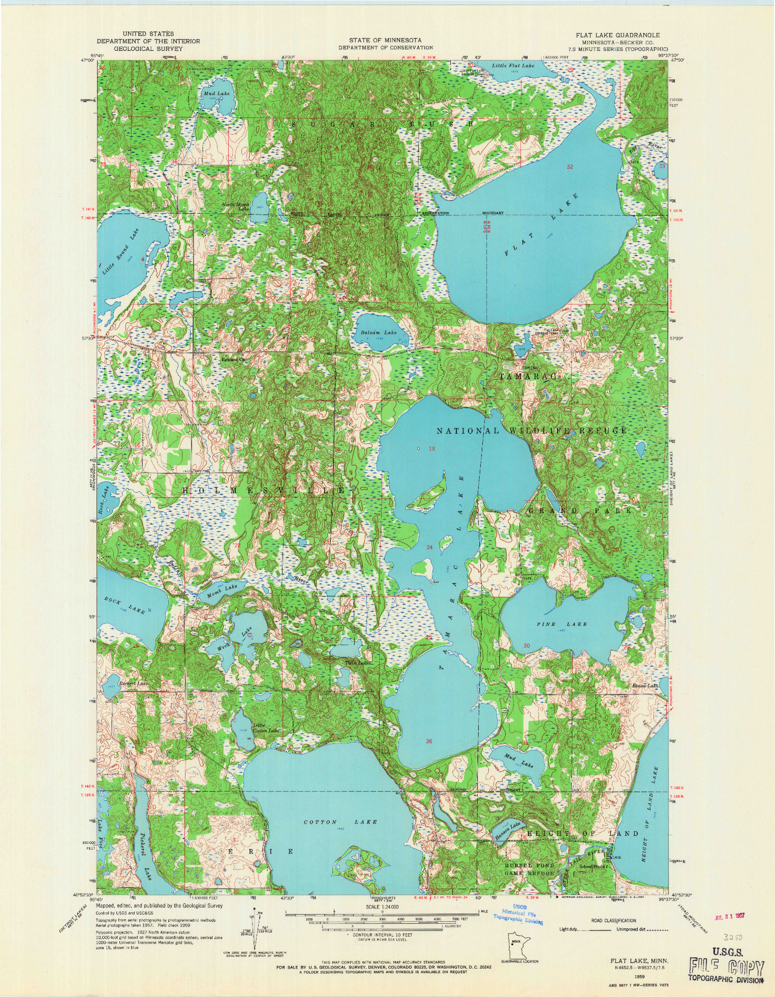 USGS 1:24000-SCALE QUADRANGLE FOR FLAT LAKE, MN 1959