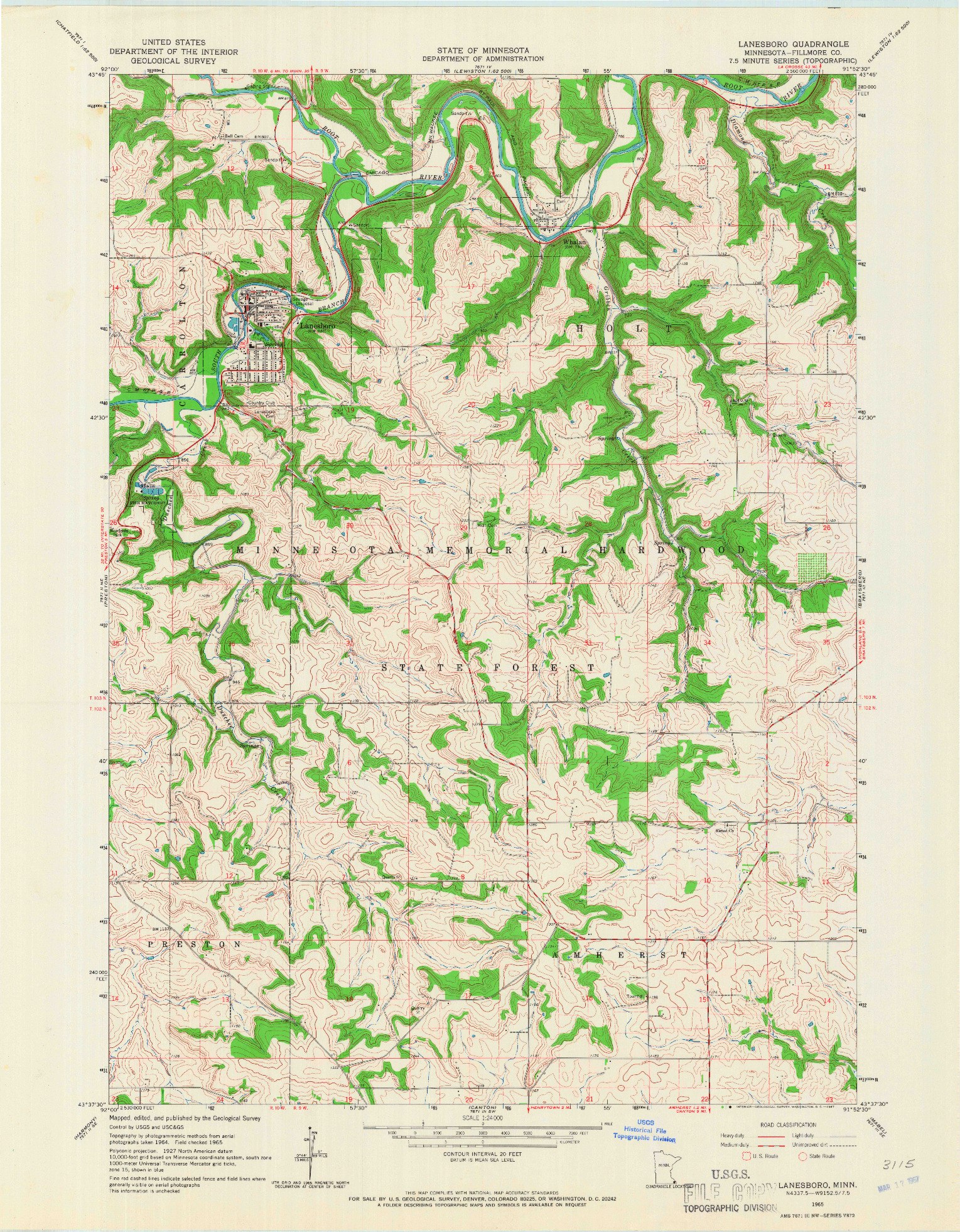 USGS 1:24000-SCALE QUADRANGLE FOR LANESBORO, MN 1965