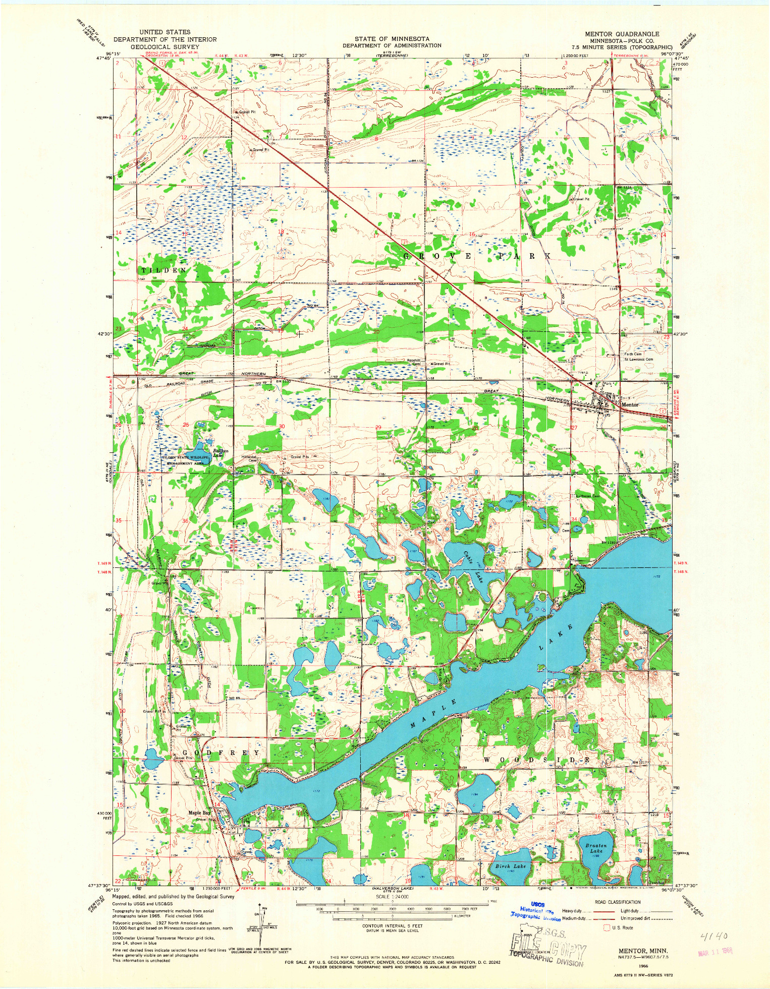 USGS 1:24000-SCALE QUADRANGLE FOR MENTOR, MN 1966