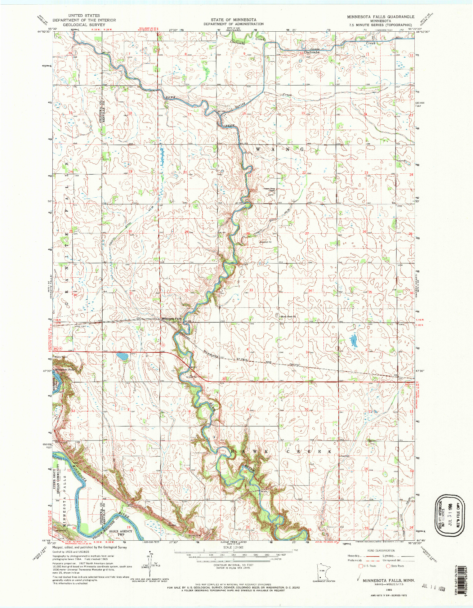 USGS 1:24000-SCALE QUADRANGLE FOR MINNESOTA FALLS, MN 1965