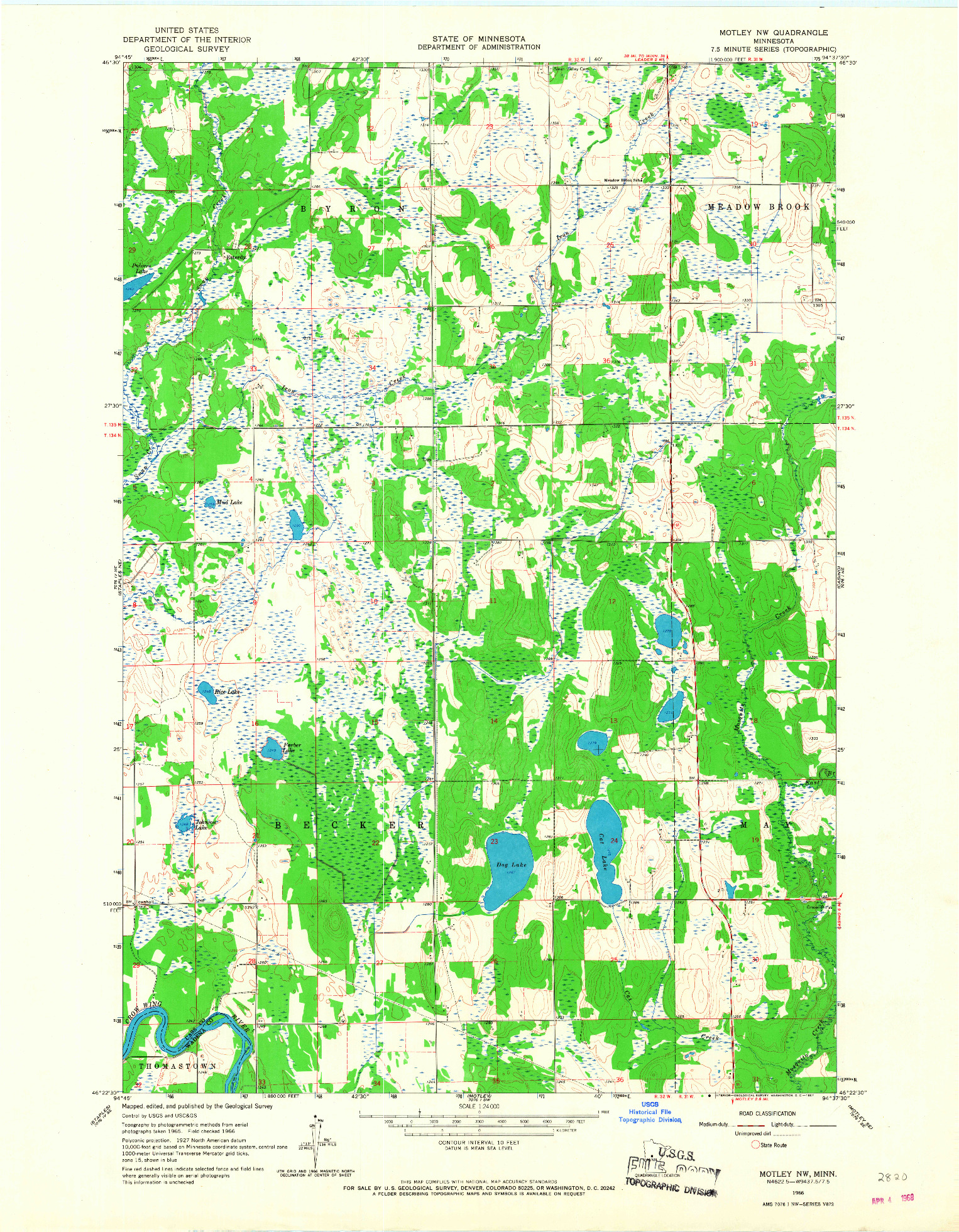 USGS 1:24000-SCALE QUADRANGLE FOR MOTLEY NW, MN 1966