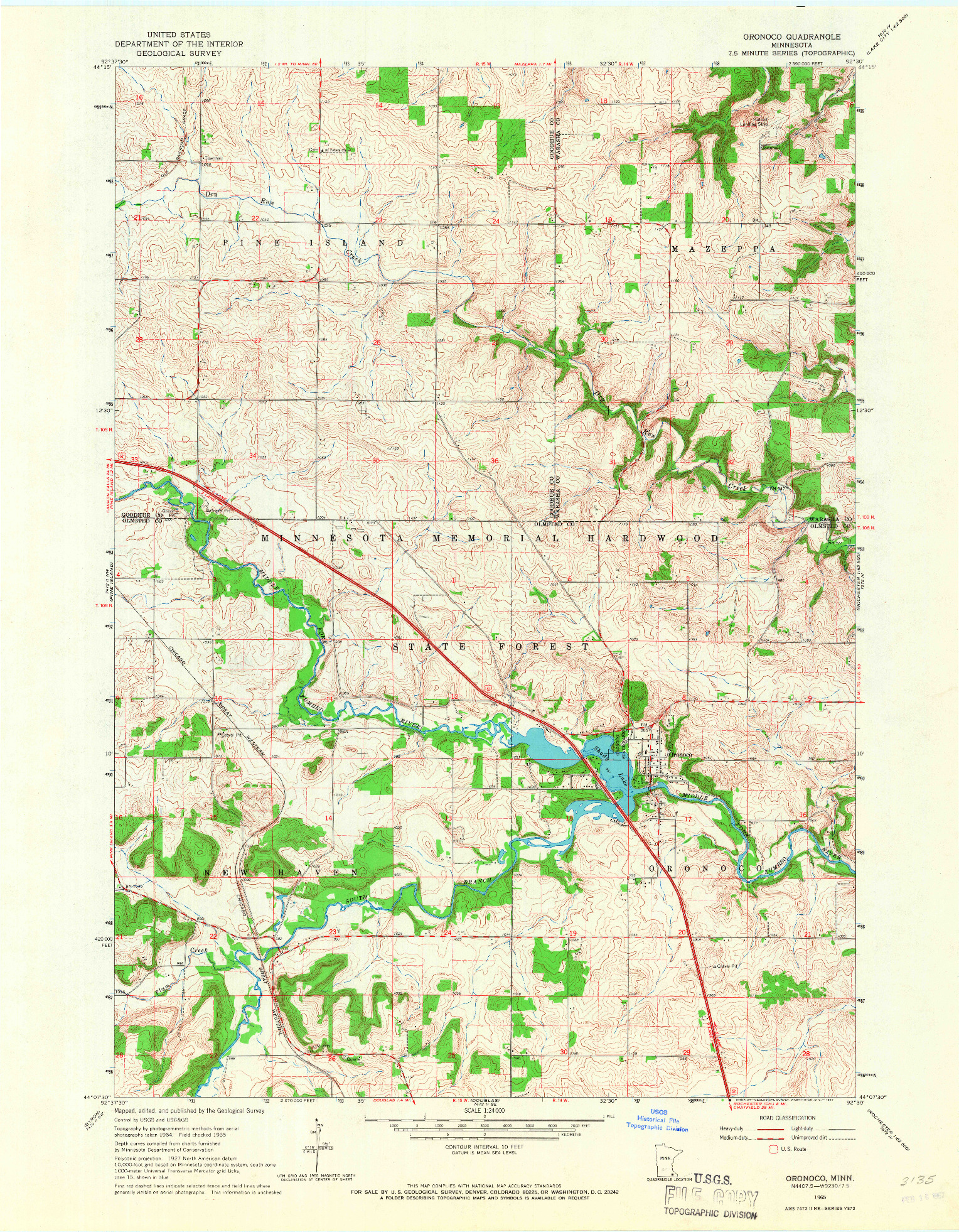 USGS 1:24000-SCALE QUADRANGLE FOR ORONOCO, MN 1965