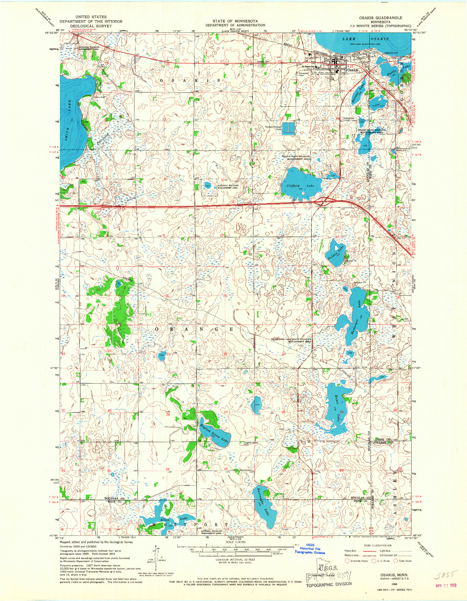 USGS 1:24000-SCALE QUADRANGLE FOR OSAKIS, MN 1966