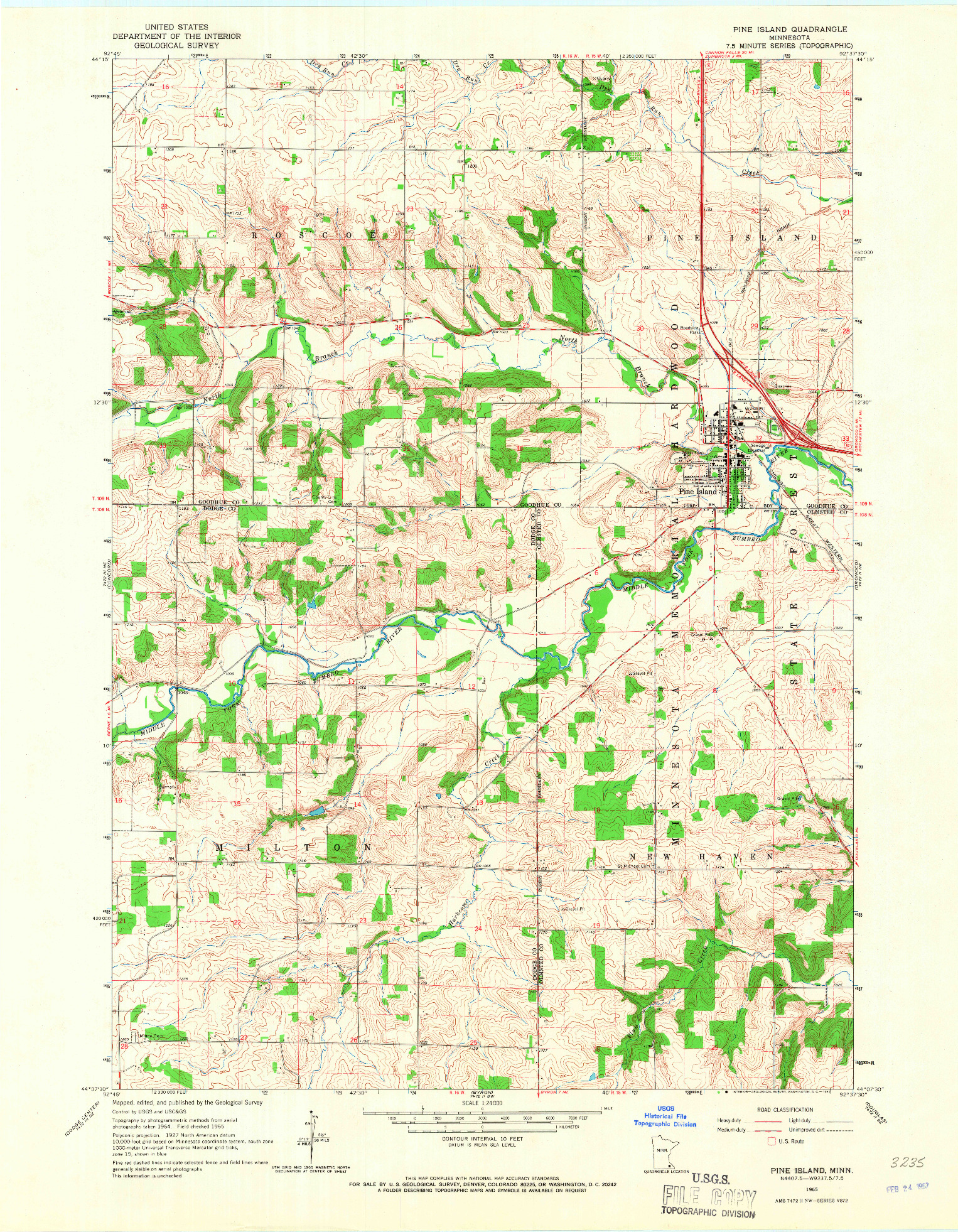 USGS 1:24000-SCALE QUADRANGLE FOR PINE ISLAND, MN 1965