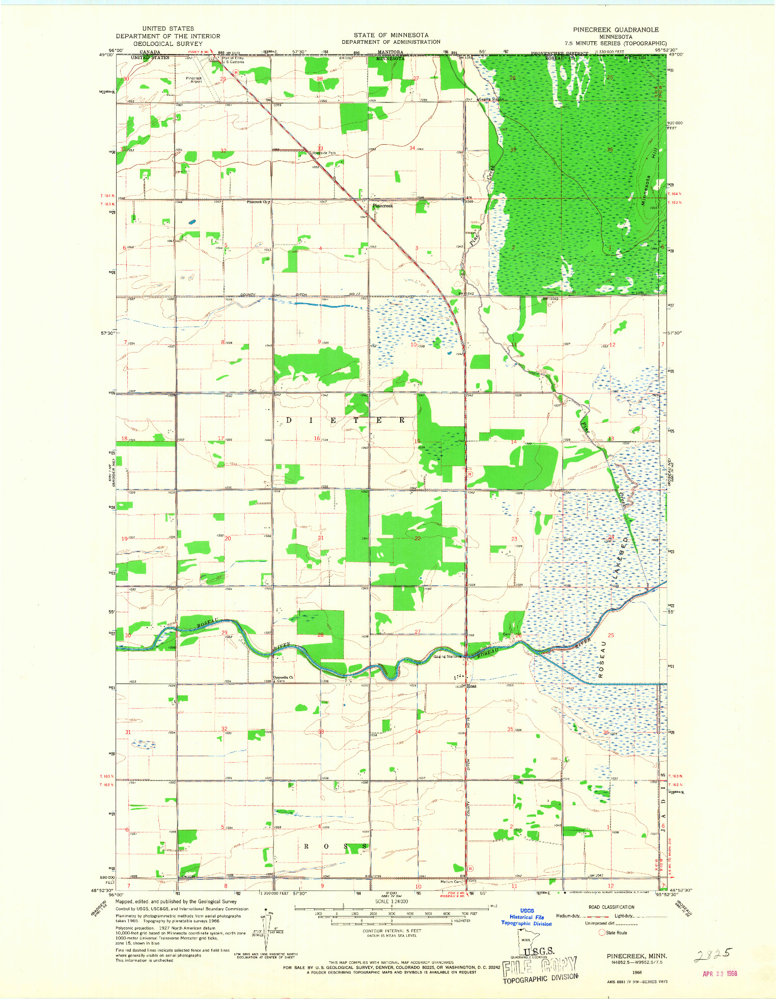 USGS 1:24000-SCALE QUADRANGLE FOR PINECREEK, MN 1966