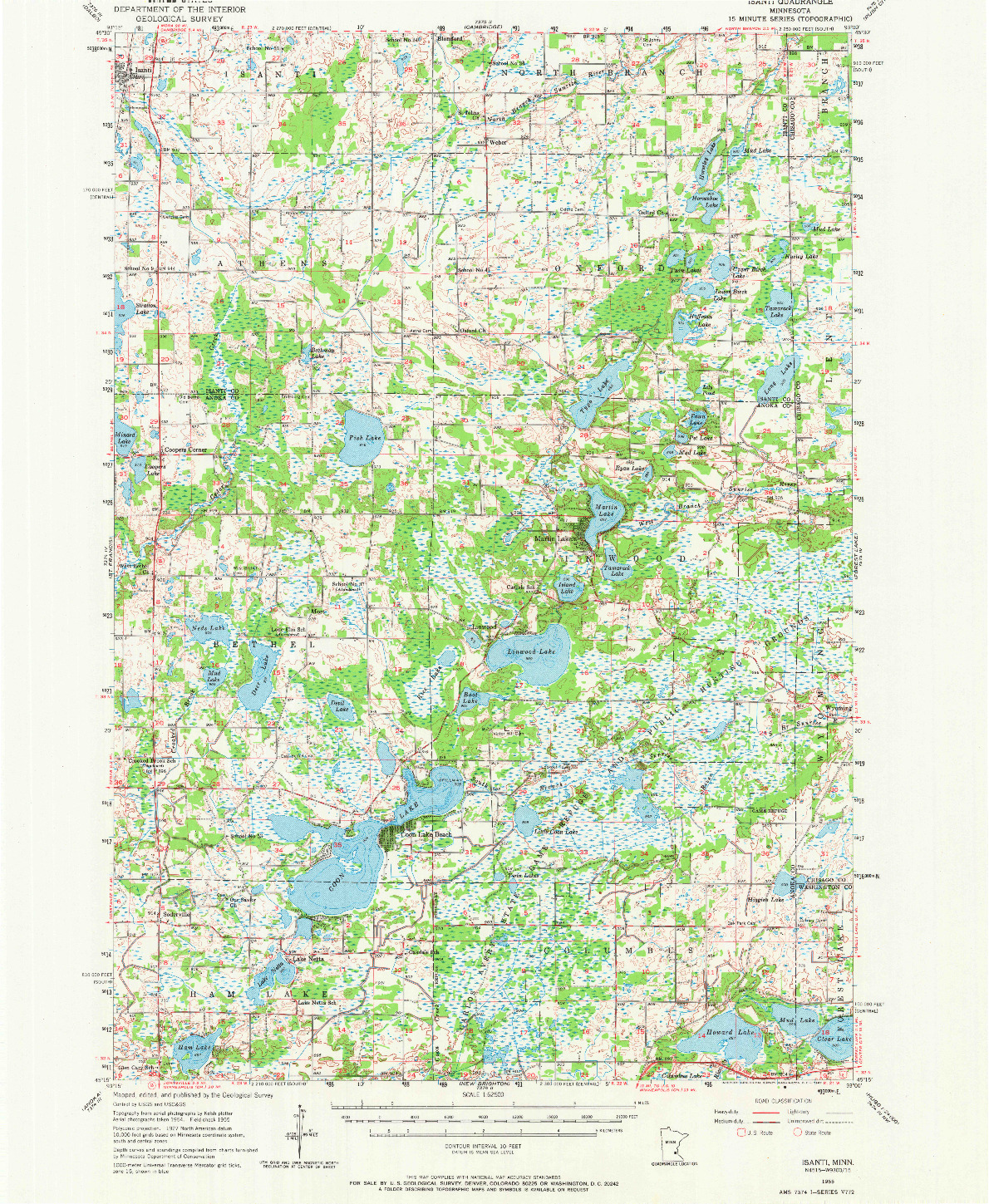 USGS 1:62500-SCALE QUADRANGLE FOR ISANTI, MN 1955