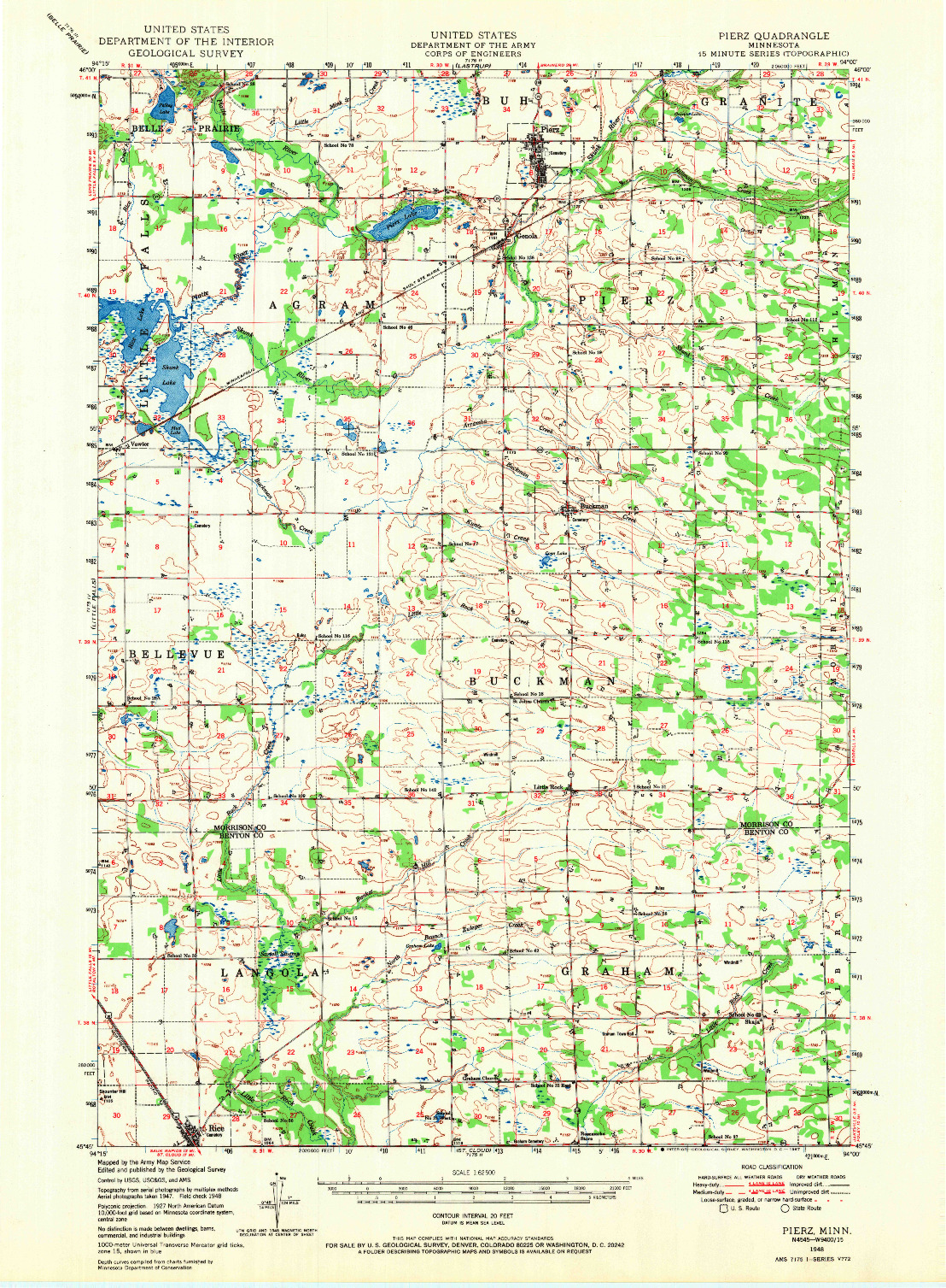 USGS 1:62500-SCALE QUADRANGLE FOR PIERZ, MN 1948