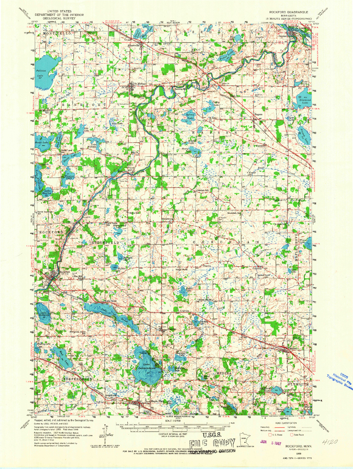 USGS 1:62500-SCALE QUADRANGLE FOR ROCKFORD, MN 1958