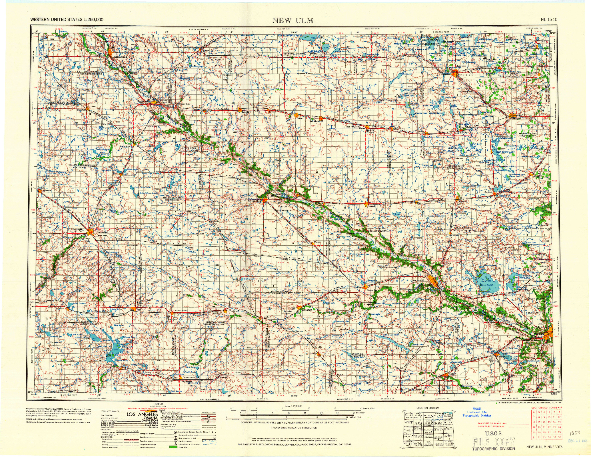 USGS 1:250000-SCALE QUADRANGLE FOR NEW ULM, MN 1967