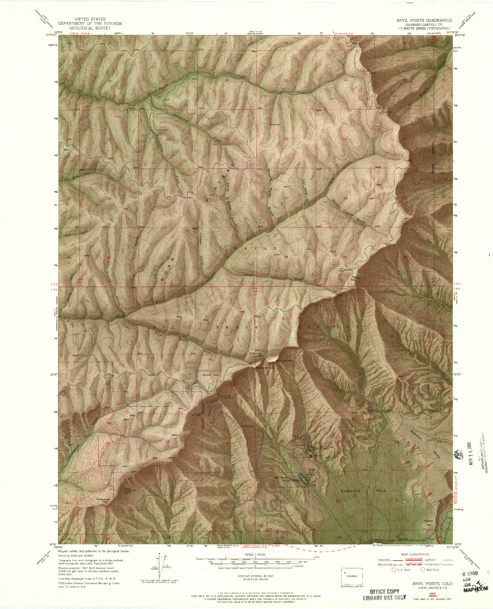 USGS 1:24000-SCALE QUADRANGLE FOR ANVIL POINTS, CO 1952