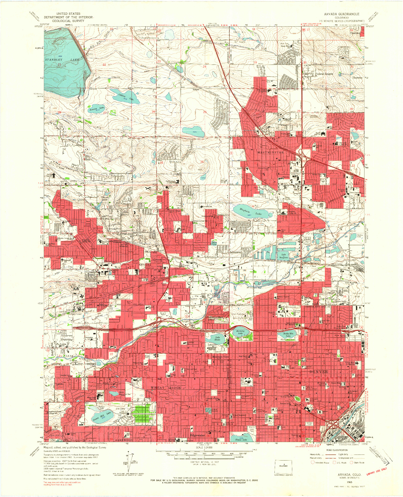 USGS 1:24000-SCALE QUADRANGLE FOR ARVADA, CO 1965