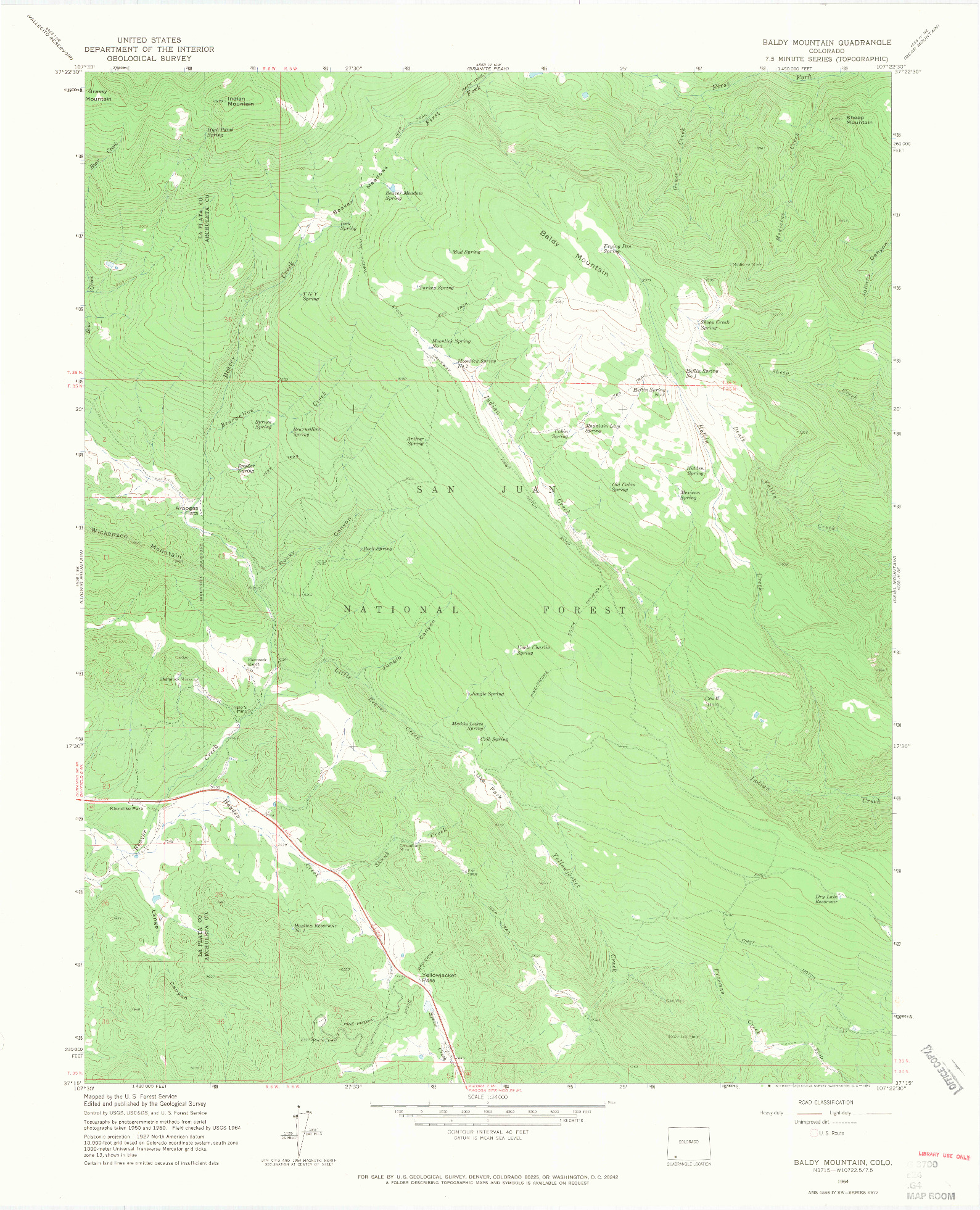 USGS 1:24000-SCALE QUADRANGLE FOR BALDY MOUNTAIN, CO 1964