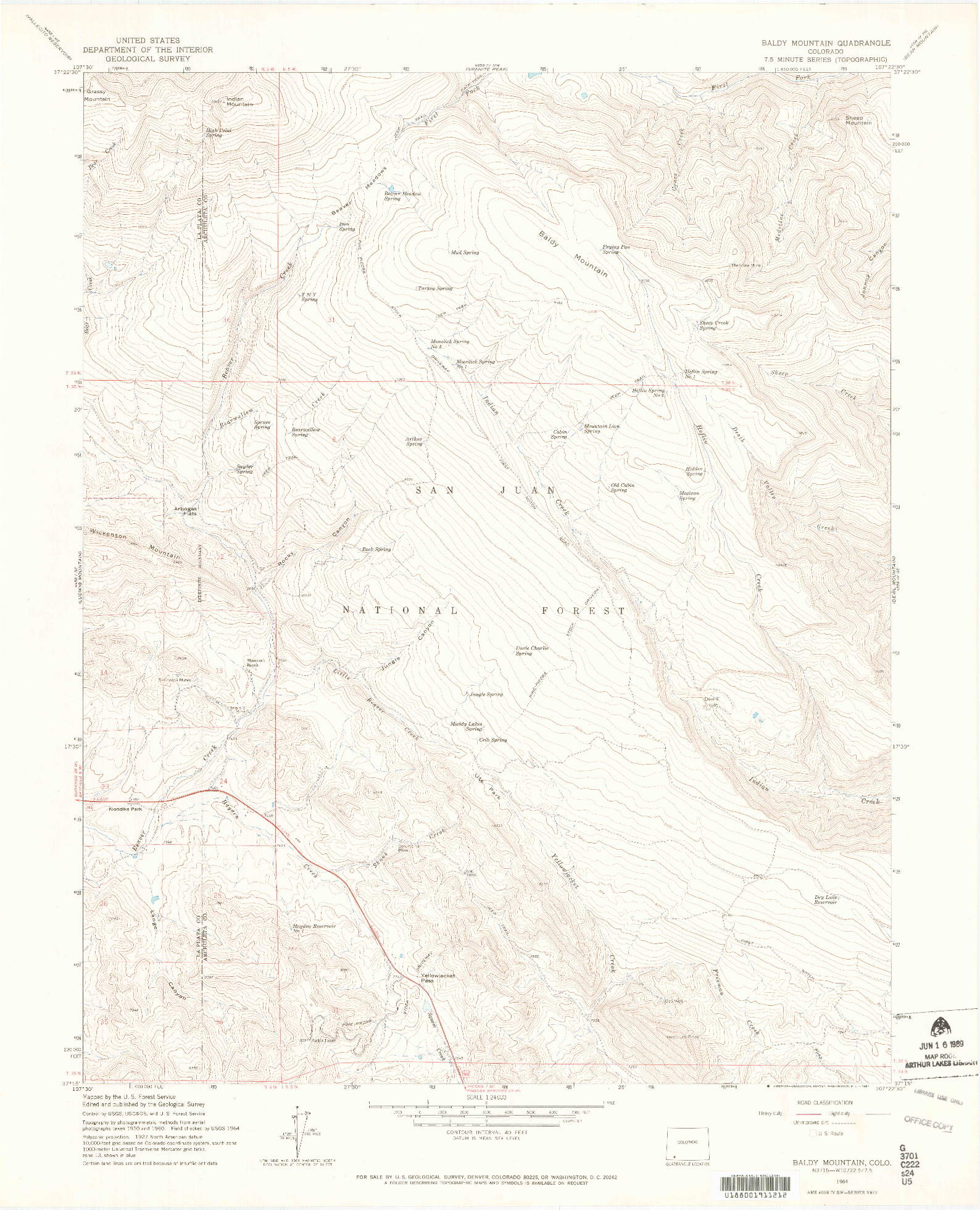 USGS 1:24000-SCALE QUADRANGLE FOR BALDY MOUNTAIN, CO 1964