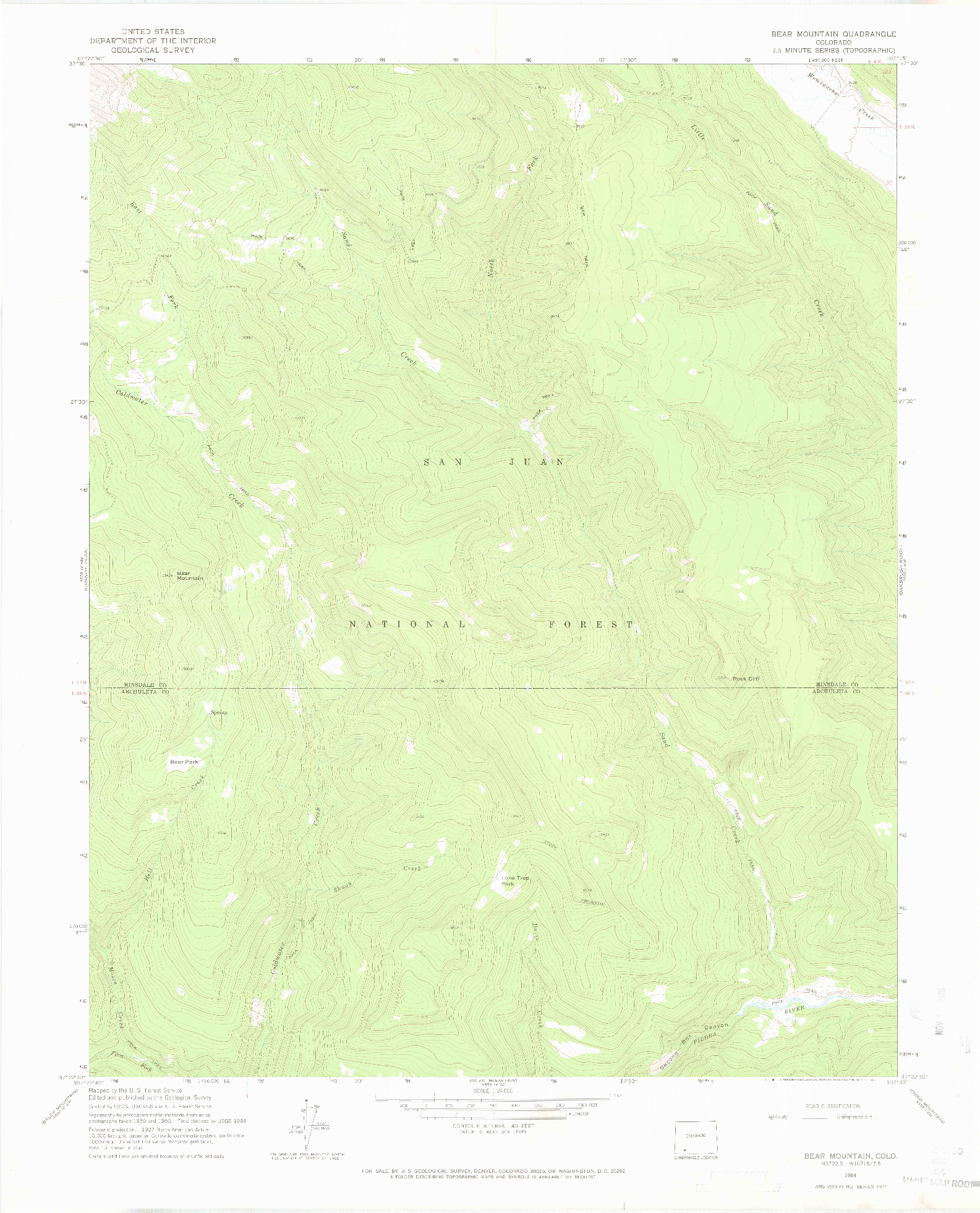 USGS 1:24000-SCALE QUADRANGLE FOR BEAR MOUNTAIN, CO 1964