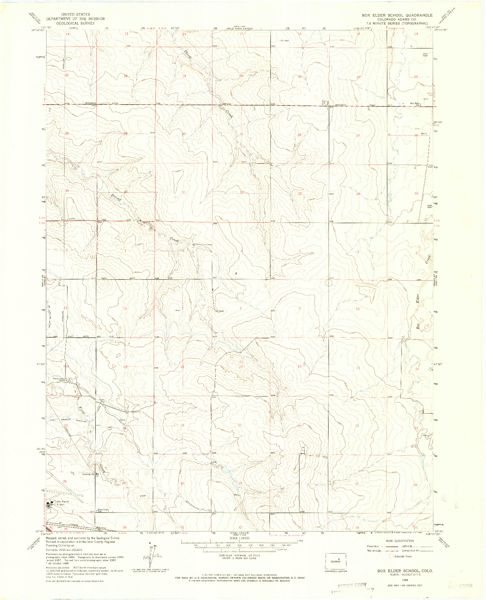 USGS 1:24000-SCALE QUADRANGLE FOR BOX ELDER SCHOOL, CO 1966