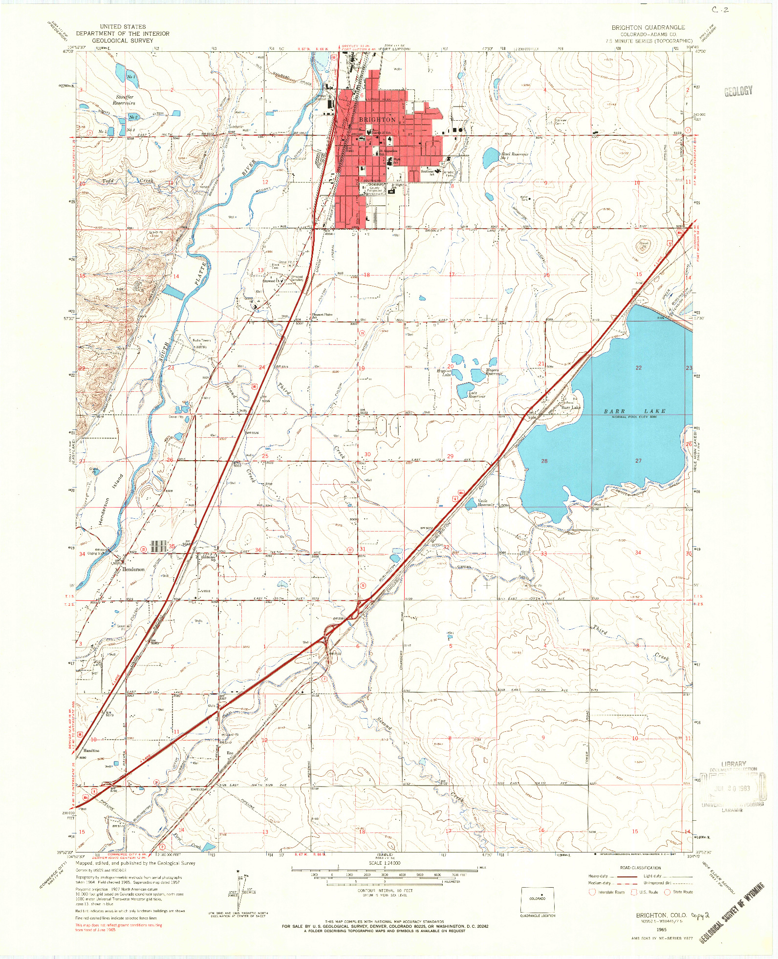 USGS 1:24000-SCALE QUADRANGLE FOR BRIGHTON, CO 1965