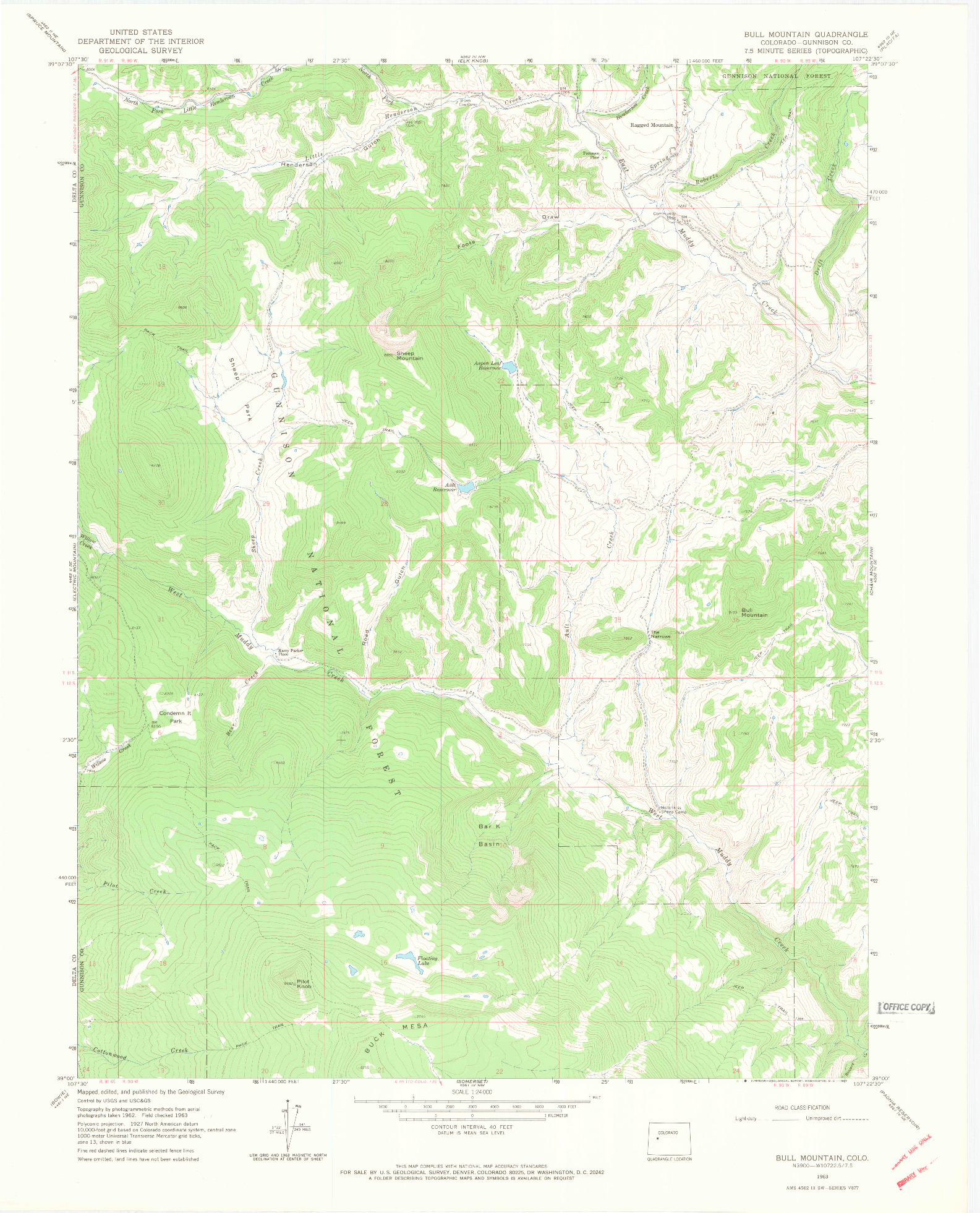 USGS 1:24000-SCALE QUADRANGLE FOR BULL MOUNTAIN, CO 1963