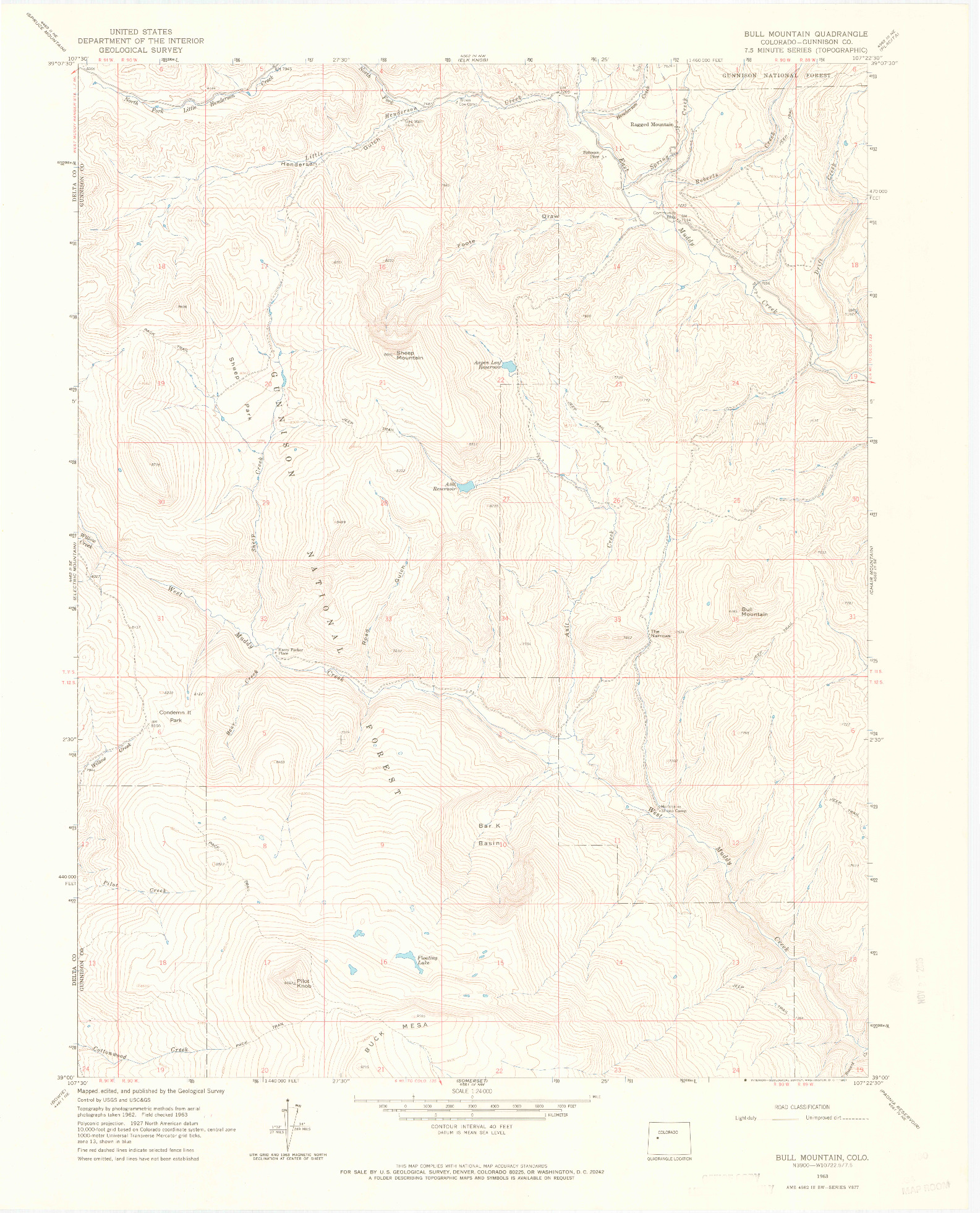 USGS 1:24000-SCALE QUADRANGLE FOR BULL MOUNTAIN, CO 1963