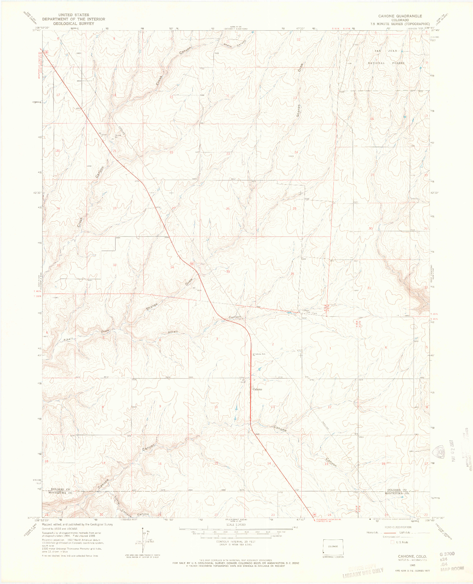 USGS 1:24000-SCALE QUADRANGLE FOR CAHONE, CO 1965