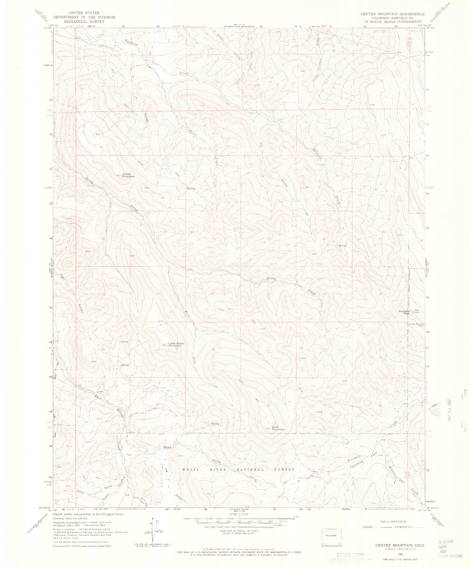 USGS 1:24000-SCALE QUADRANGLE FOR CENTER MOUNTAIN, CO 1963