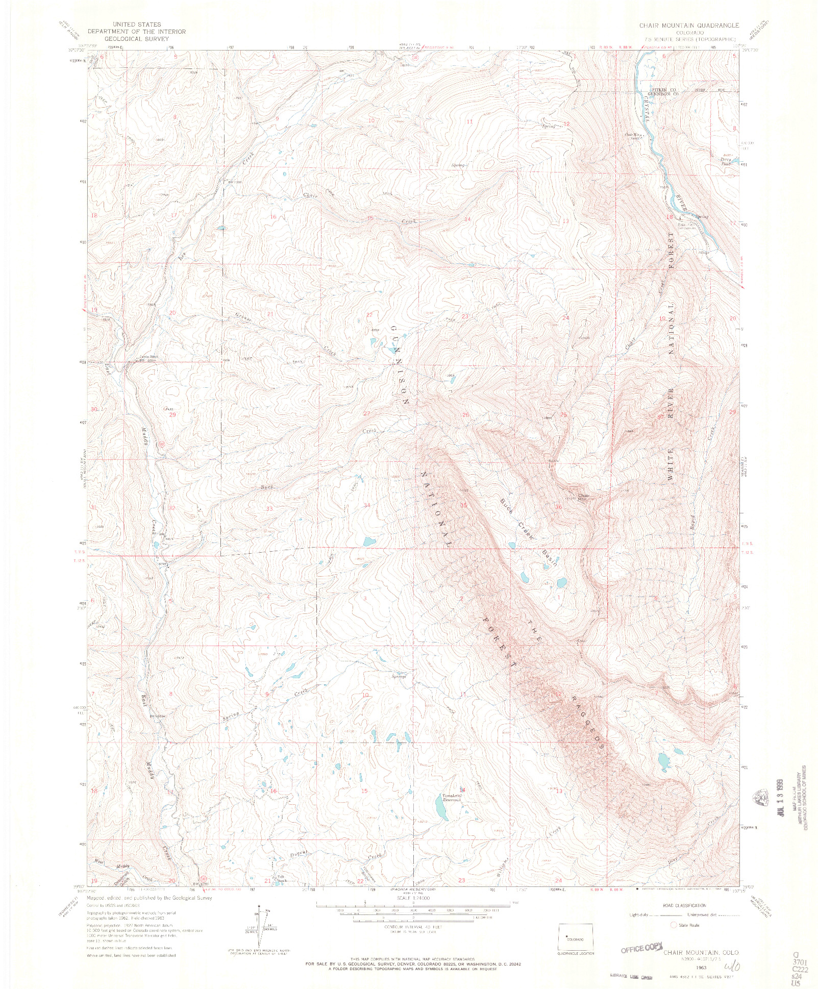 USGS 1:24000-SCALE QUADRANGLE FOR CHAIR MOUNTAIN, CO 1963