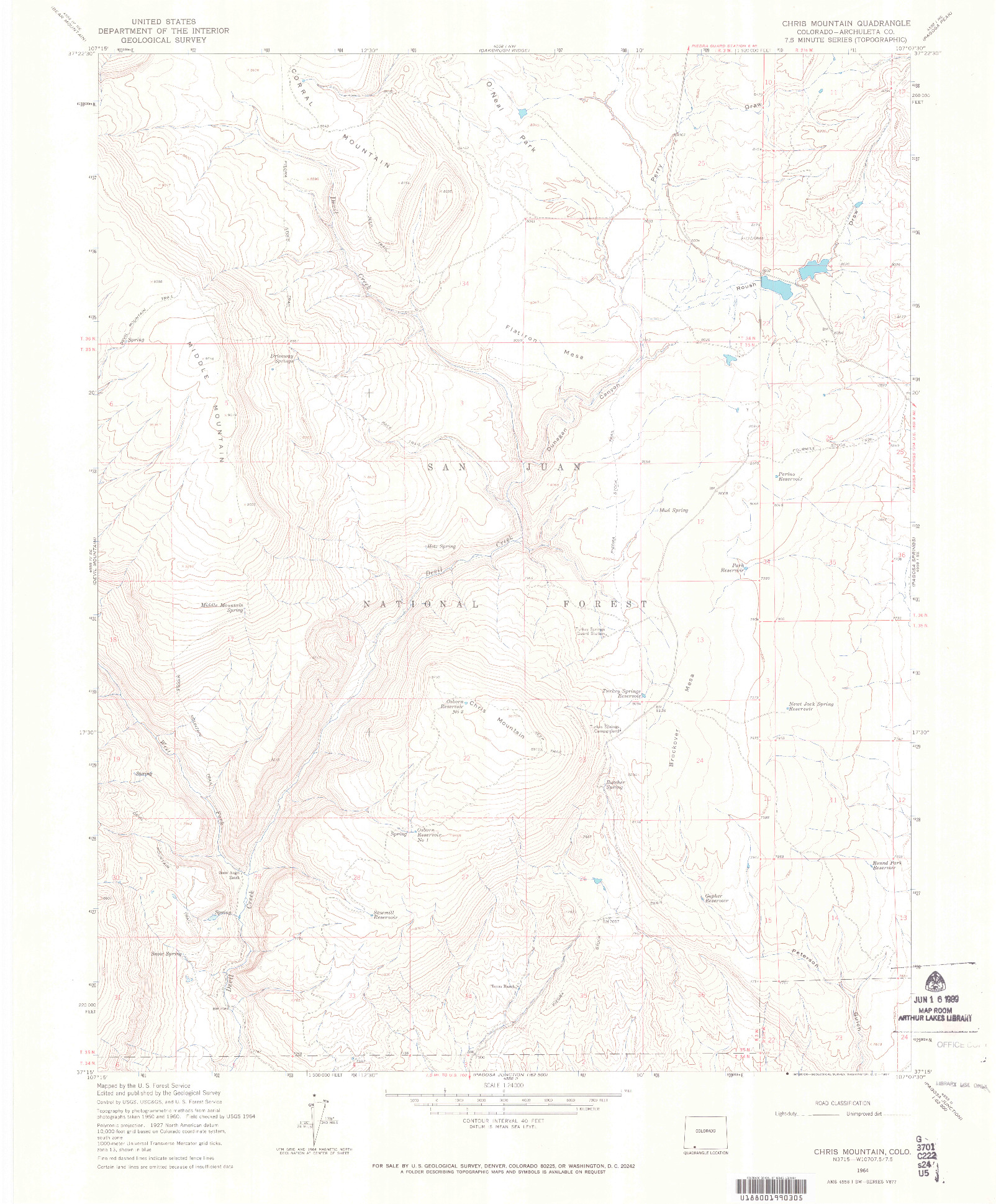 USGS 1:24000-SCALE QUADRANGLE FOR CHRIS MOUNTAIN, CO 1964